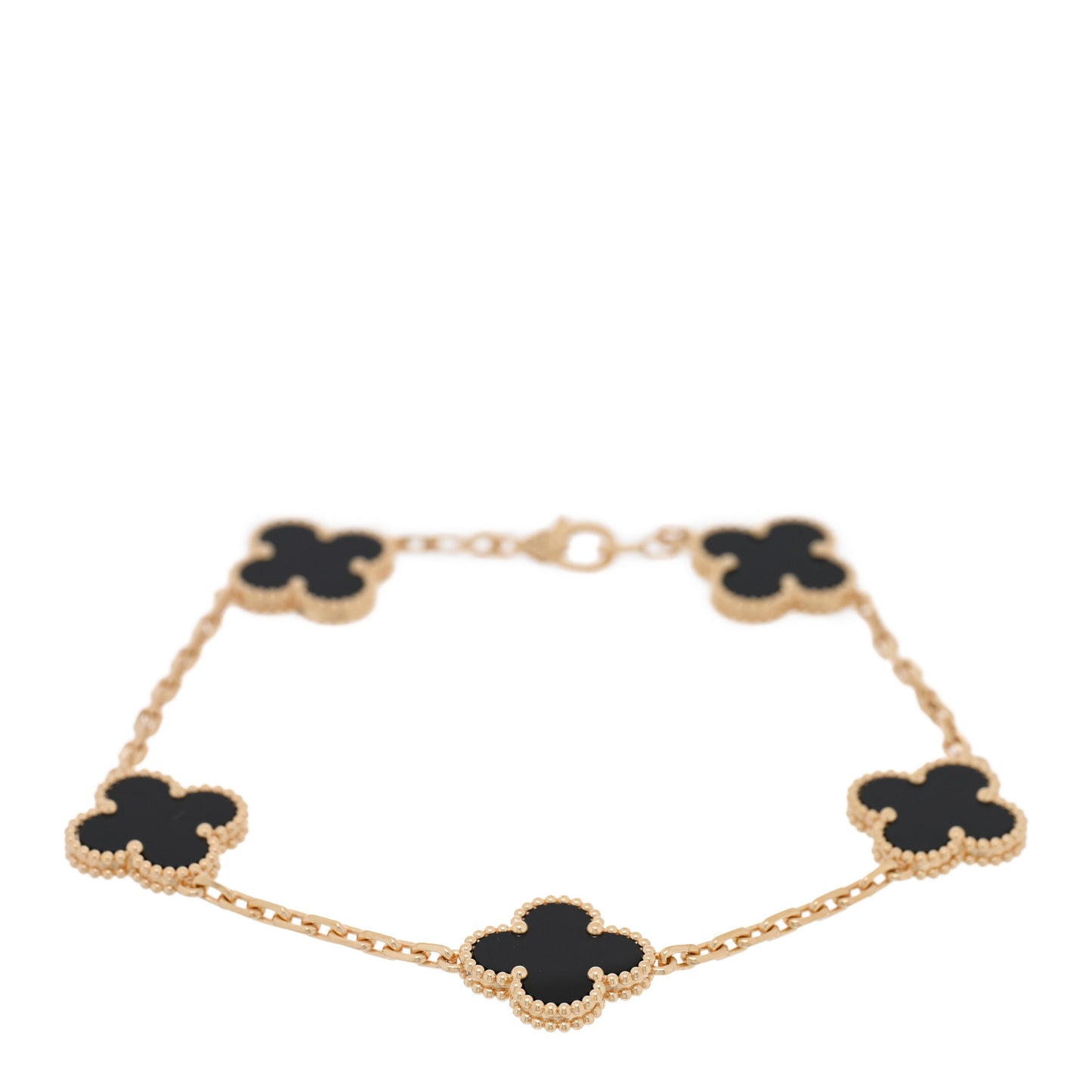 18K Yellow Gold Black Onyx 5 Motifs Vintage Alhambra Bracelet