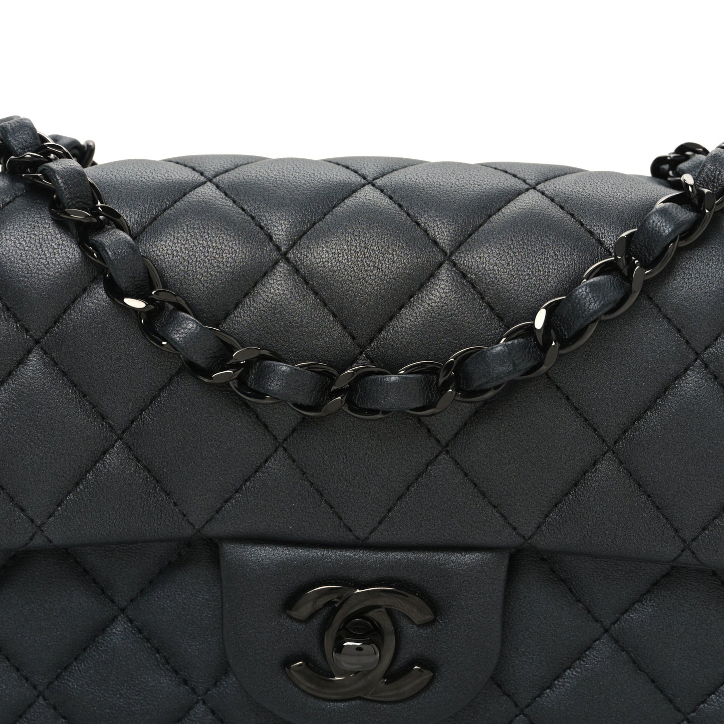 Pearly Lambskin Quilted Mini Rectangular Flap So Black