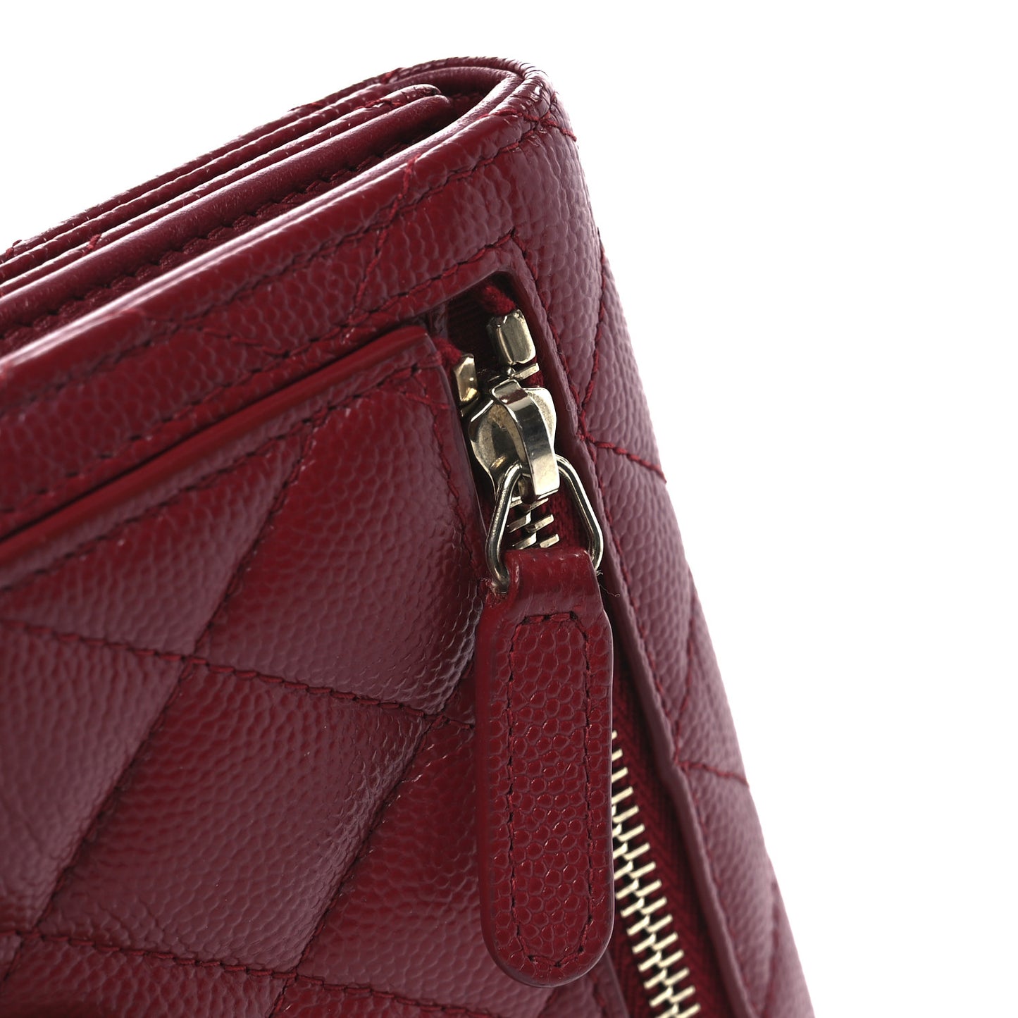 Caviar Quilted Compact Flap Wallet Dark Red