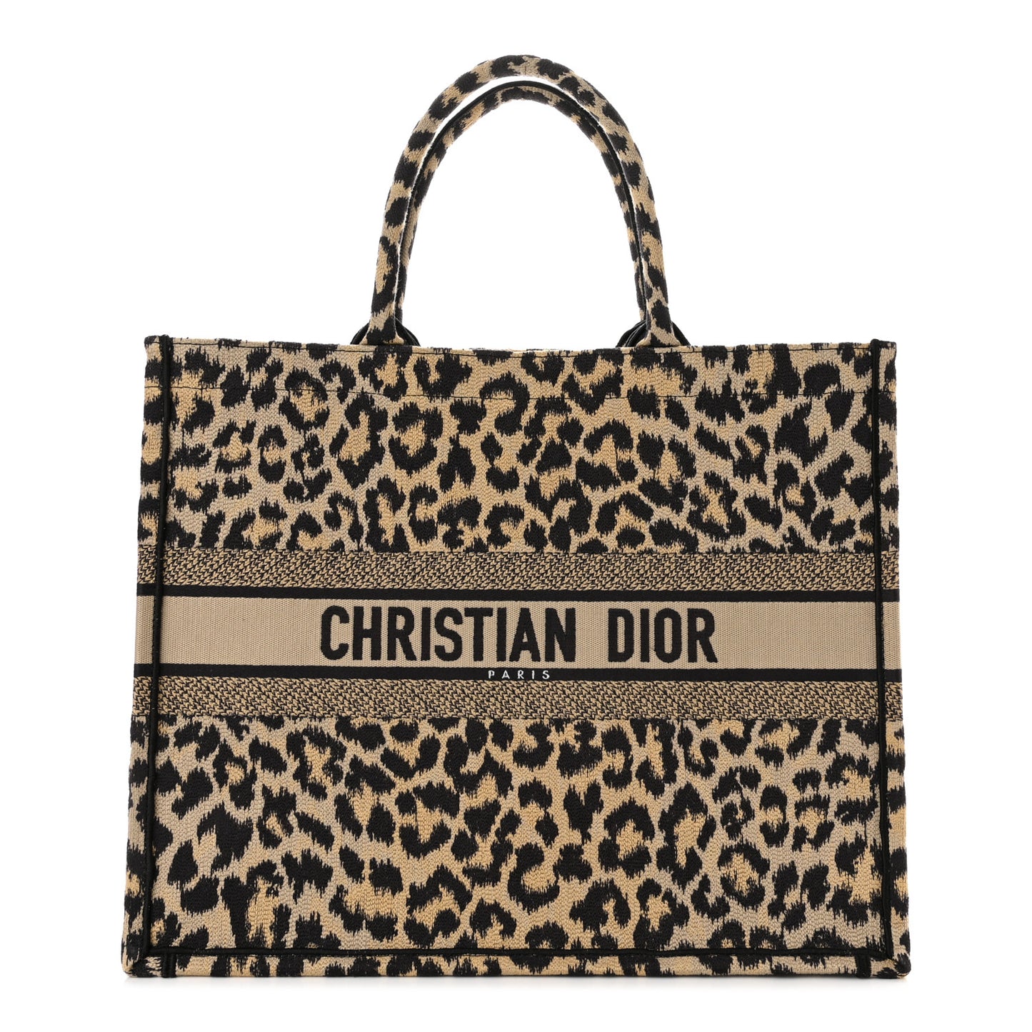 Canvas Mizza Embroidered Large Leopard Book Tote Beige