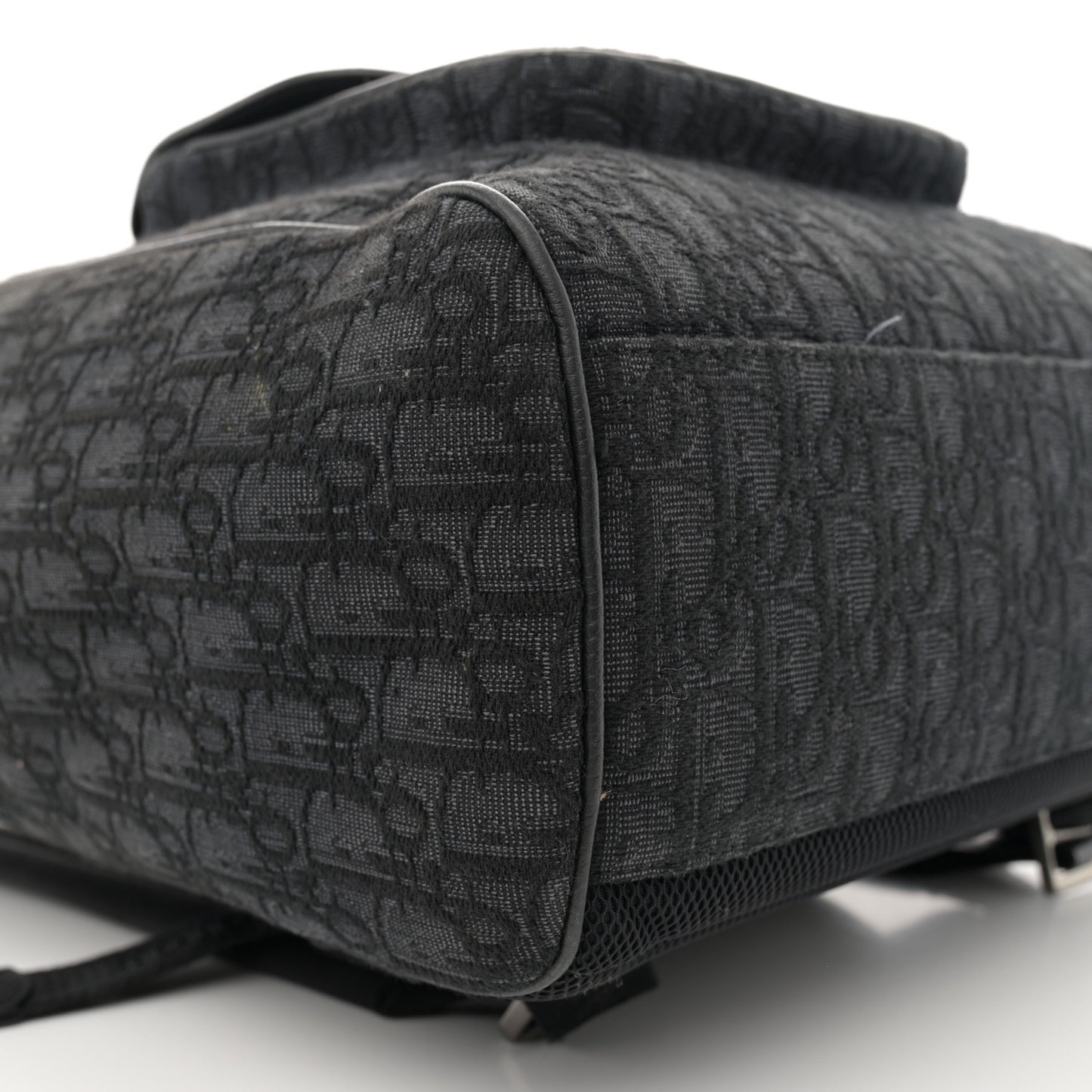Oblique Jacquard Grained Calfskin Saddle Backpack With Flap Black