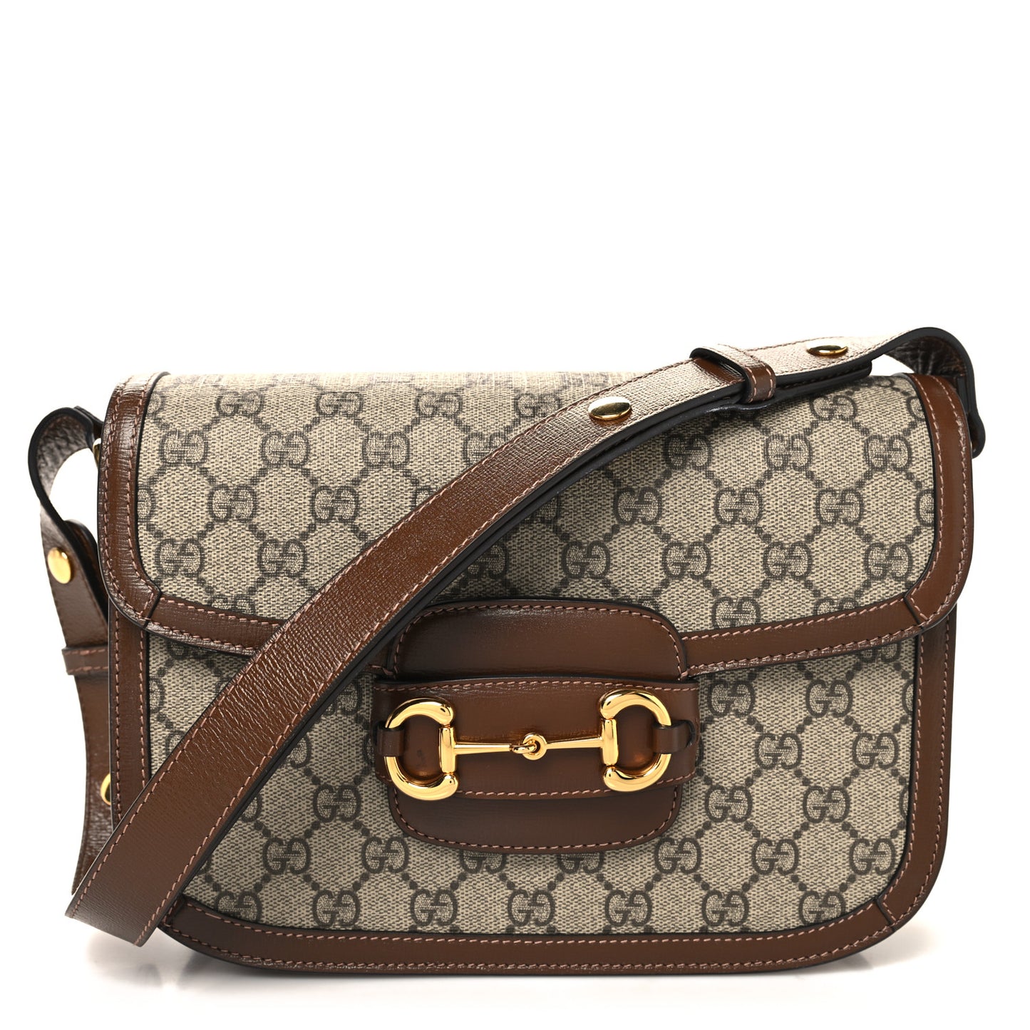 GG Supreme Monogram Horsebit 1955 Shoulder Bag Beige Brown Sugar