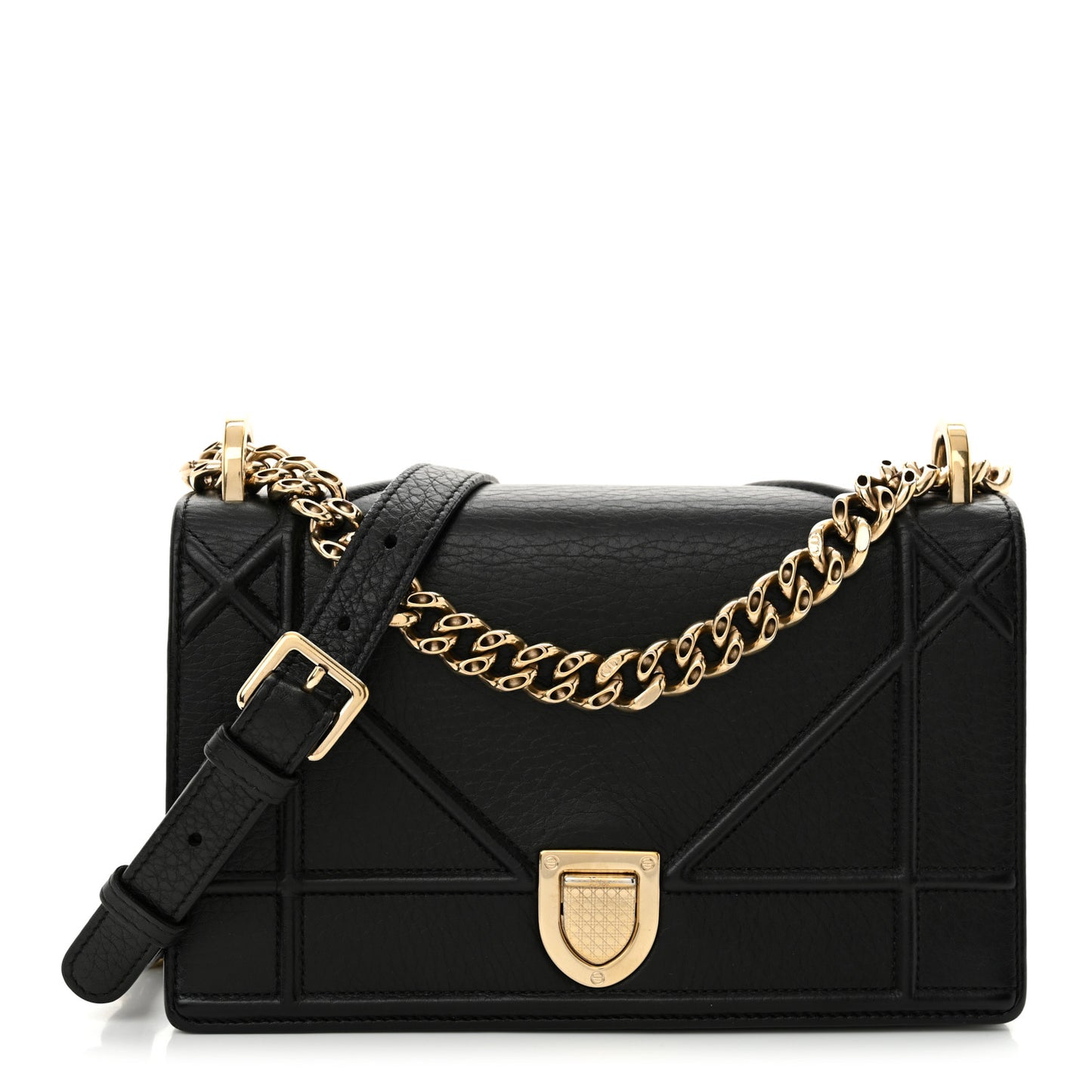 Grained Calfskin Small Diorama Flap Bag Black