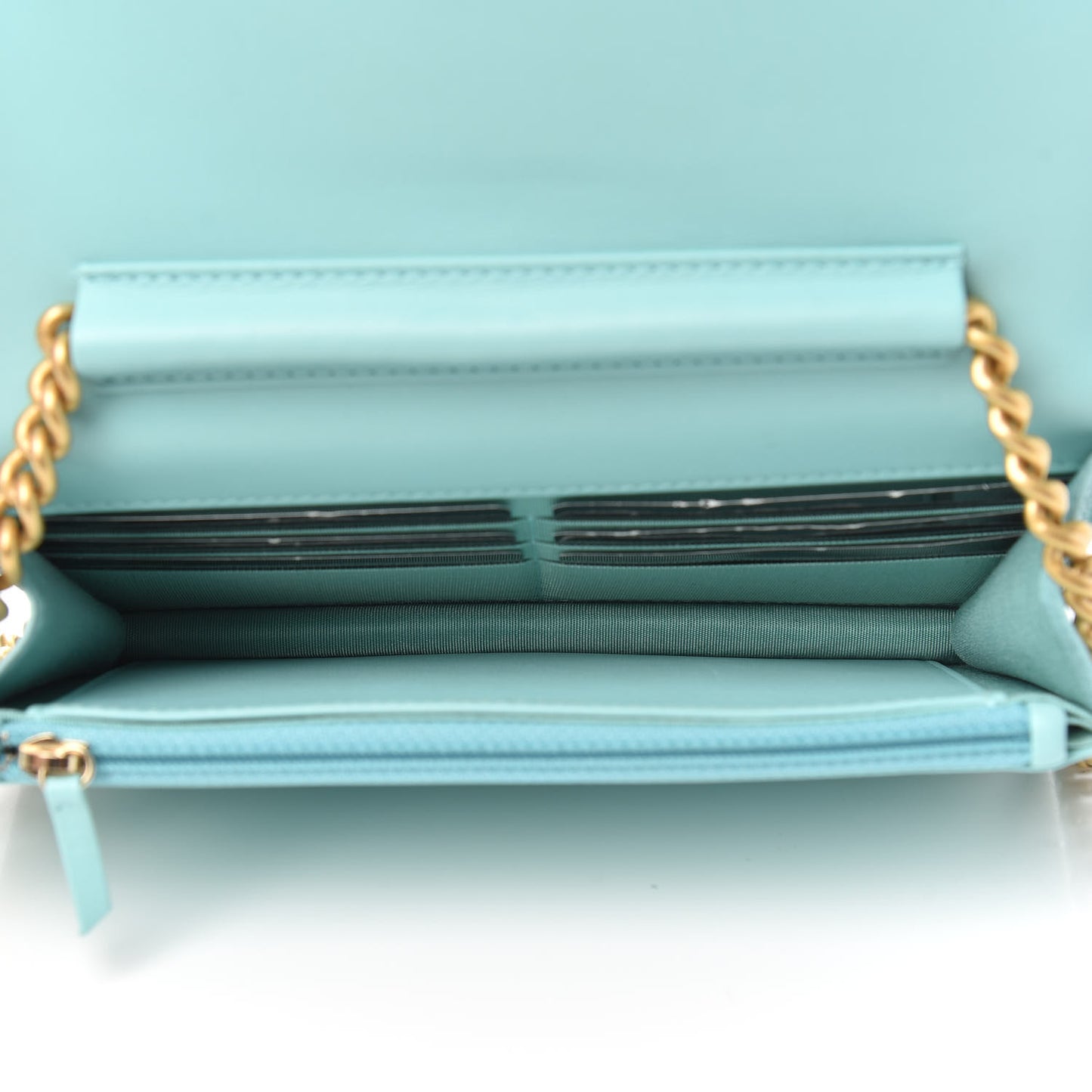Caviar Quilted Boy Wallet On Chain WOC Light Blue