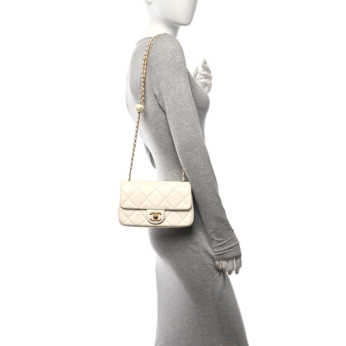 Lambskin Quilted Small Double Pearl Flap White
