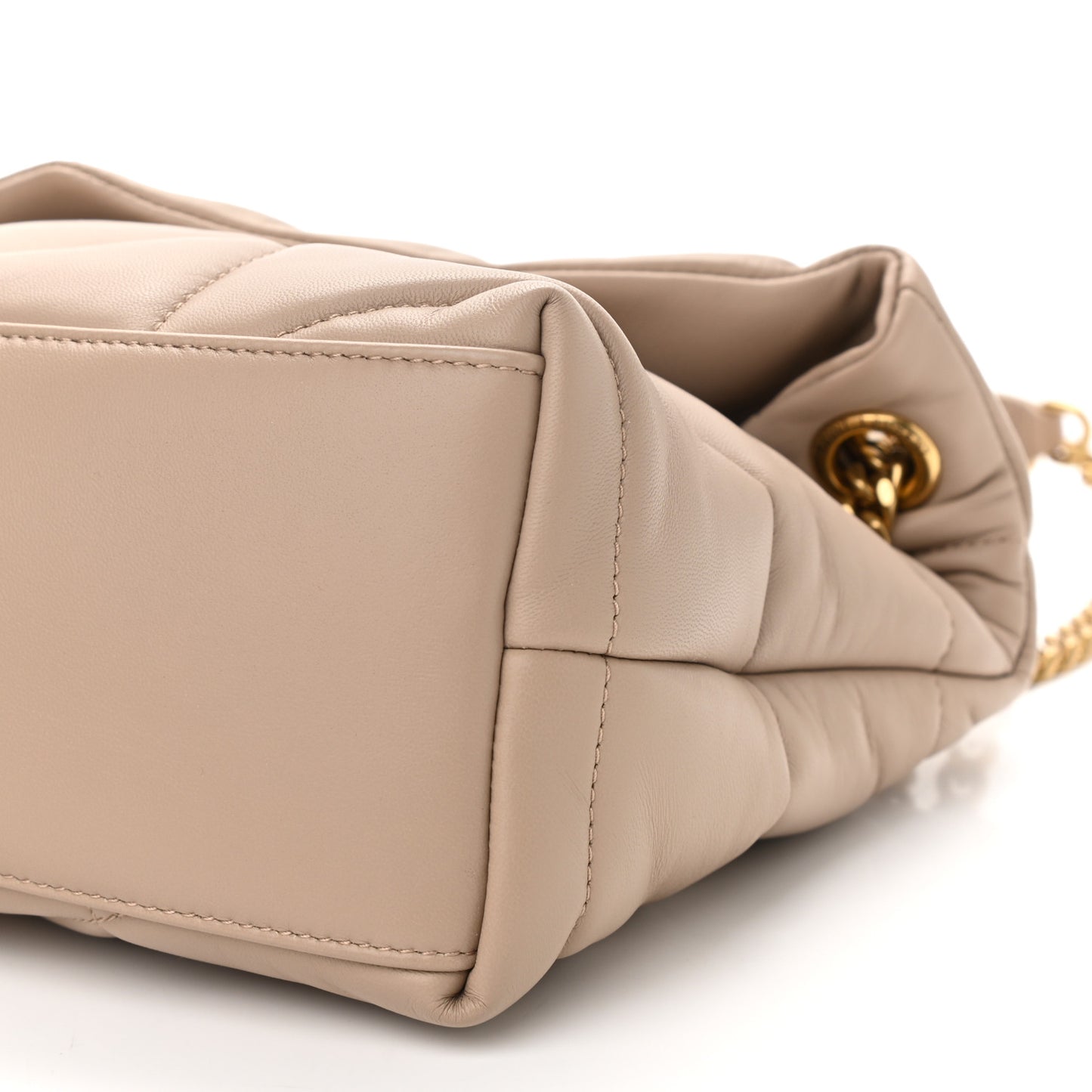 Lambskin Quilted Small Loulou Puffer Monogram Chain Satchel Dark Beige