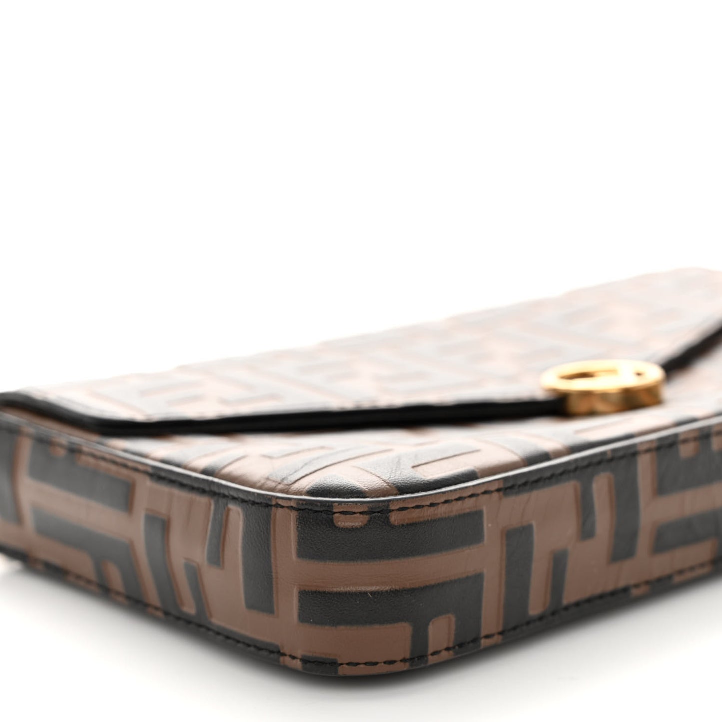Vitello Soft F is Fendi Bi-Color FF 1974 Embossed Envelope Wallet On Chain with Pouches Maya Black