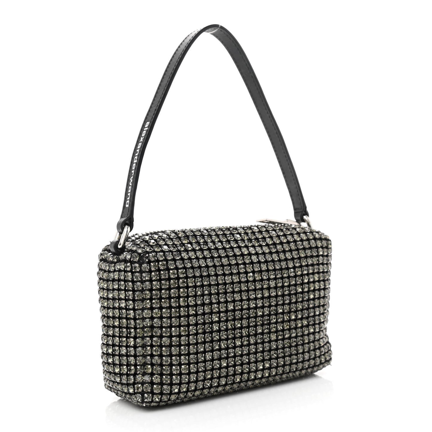 Mesh Crystal Rhinestone Mini Heiress Pouch Black Silver