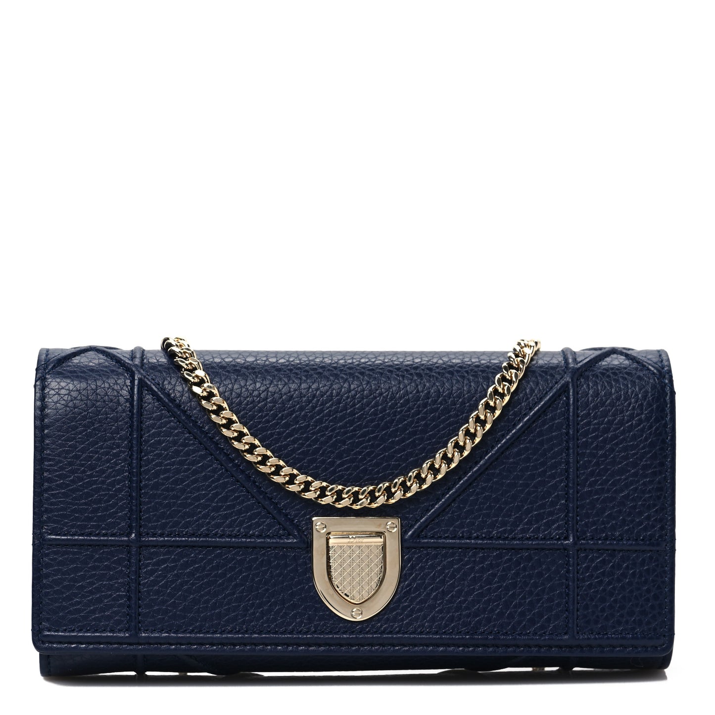 Grained Calfskin Diorama Croisiere Chain Wallet Blue