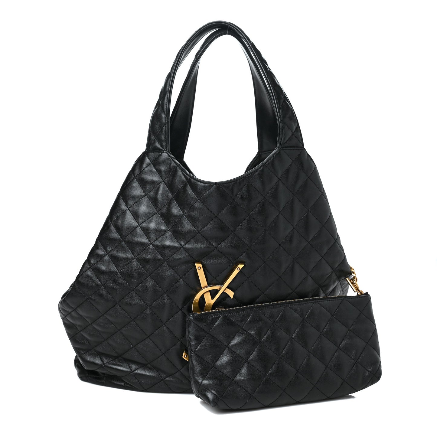 Lambskin Quilted Maxi Icare Shopping Tote Black