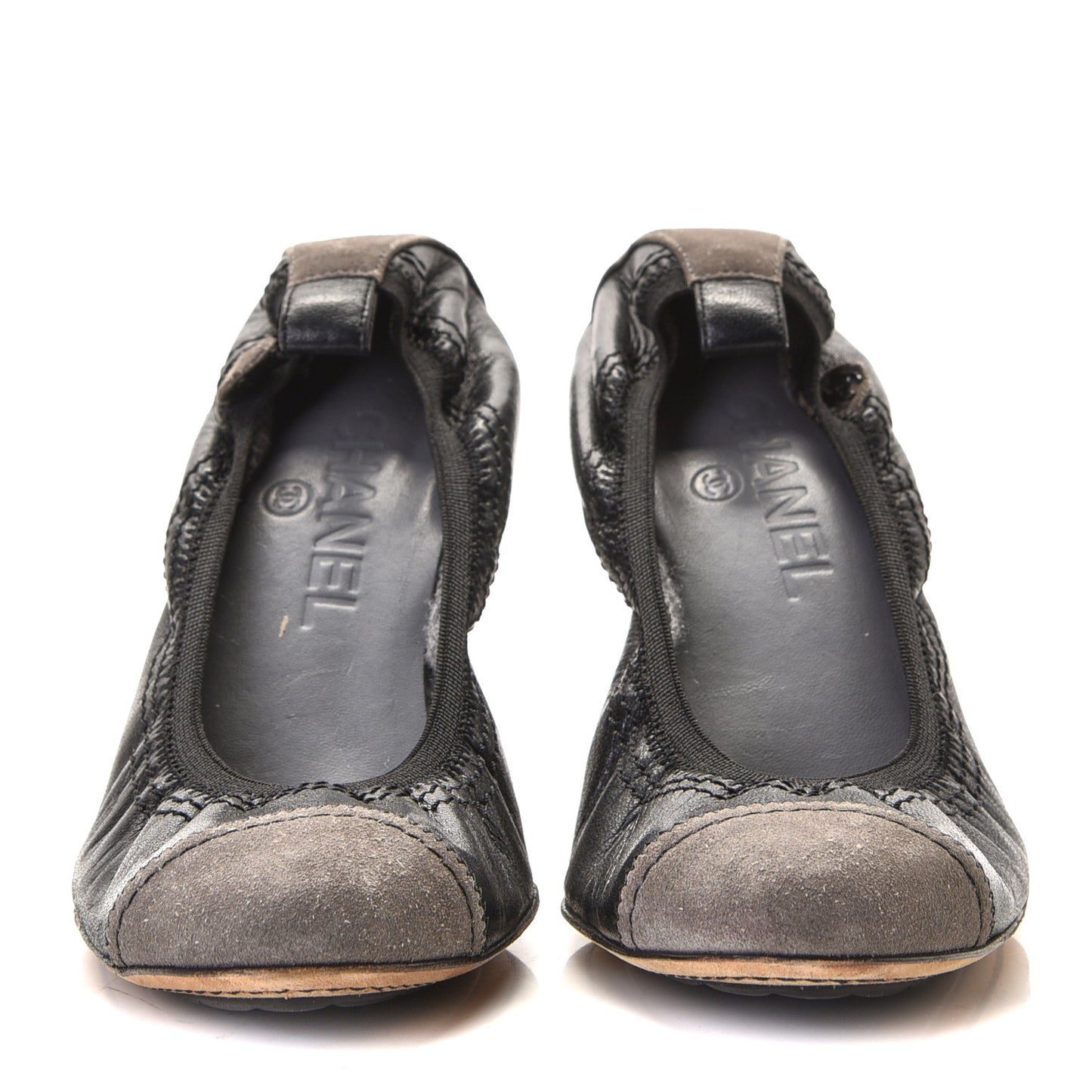 Lambskin Suede CC Elastic Cap Toe Ballerina Pumps 38 Black Grey