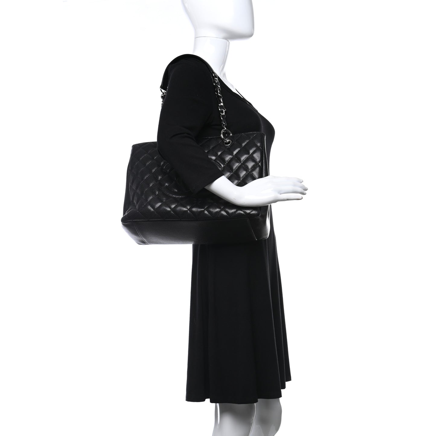 Caviar Quilted Grand Shopping Tote GST Black