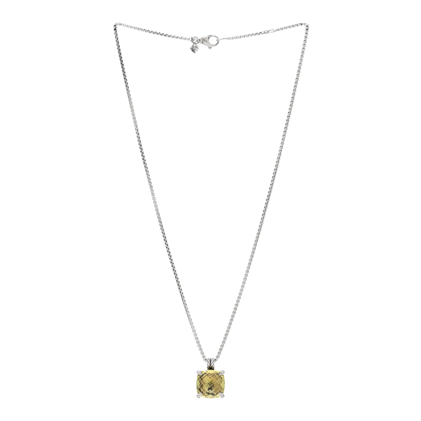 Sterling Silver Diamond Lemon Citrine 14mm Chatelaine Pendant Necklace