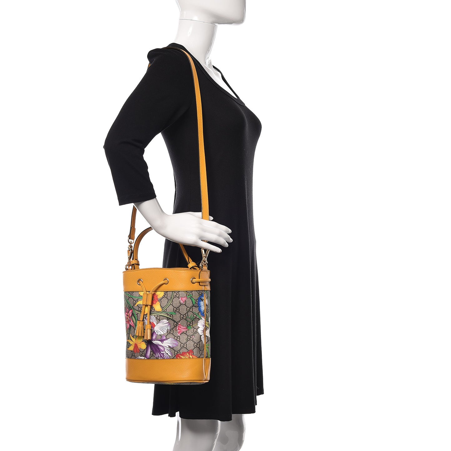 GG Supreme Monogram Flora Small Ophidia Bucket Bag Beige Multicolor Crop