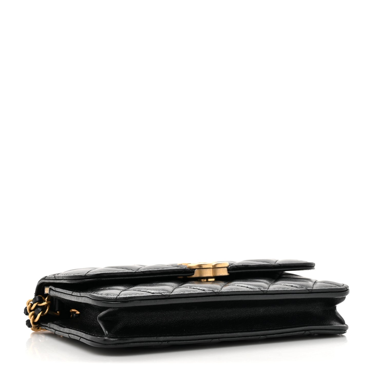 Lambskin Quilted CC Logo Flap Phone Holder With Chain Black