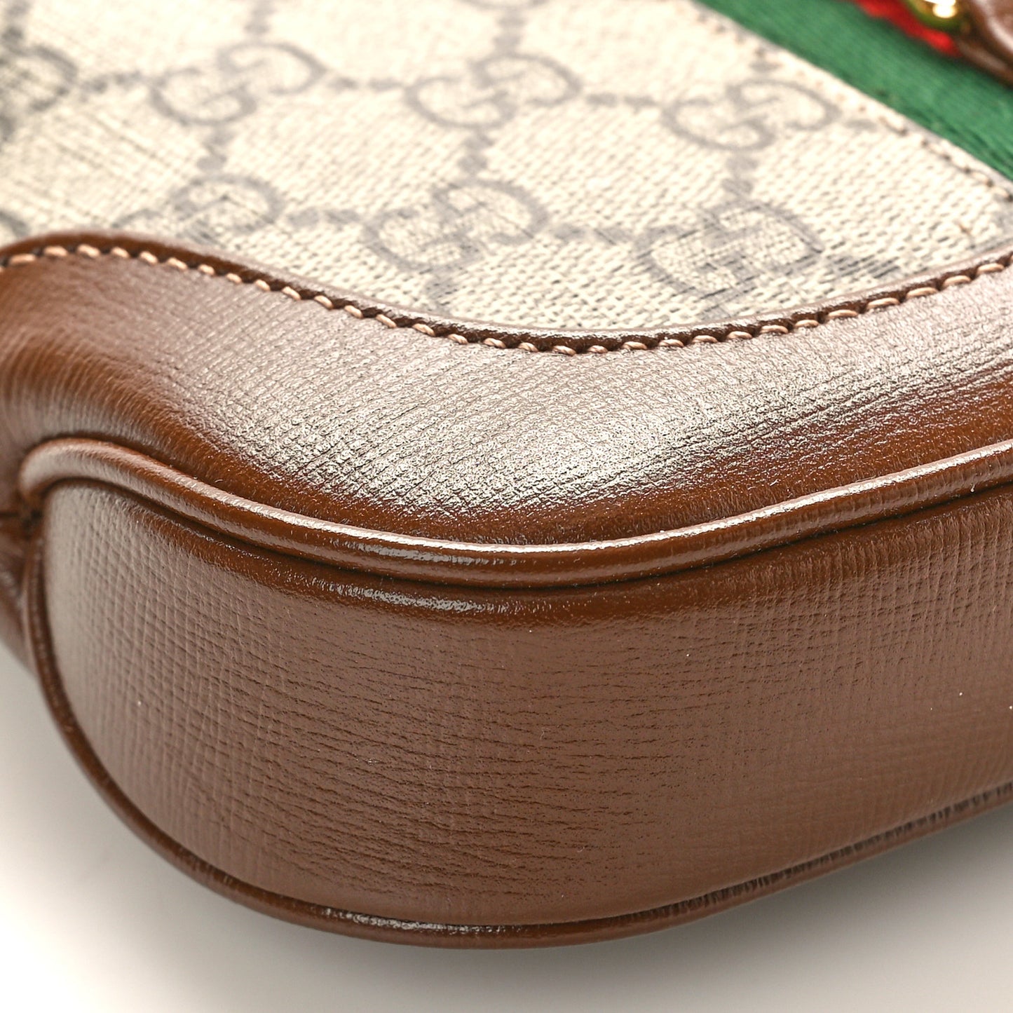 GG Supreme Monogram Azalea Calfskin Web Mini Jackie 1961 Hobo Beige Ebony Brown Sugar