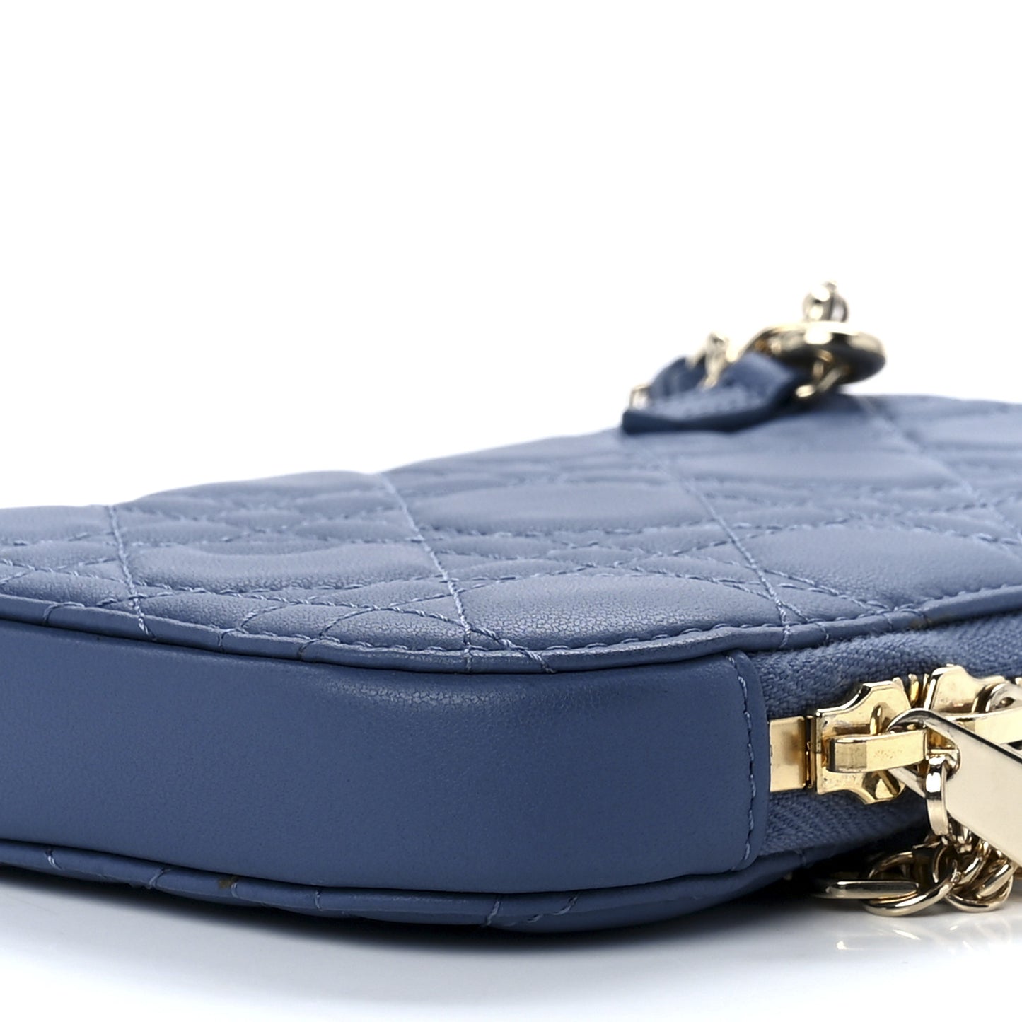 Lambskin Cannage Lady Dior Phone Holder Denim Blue