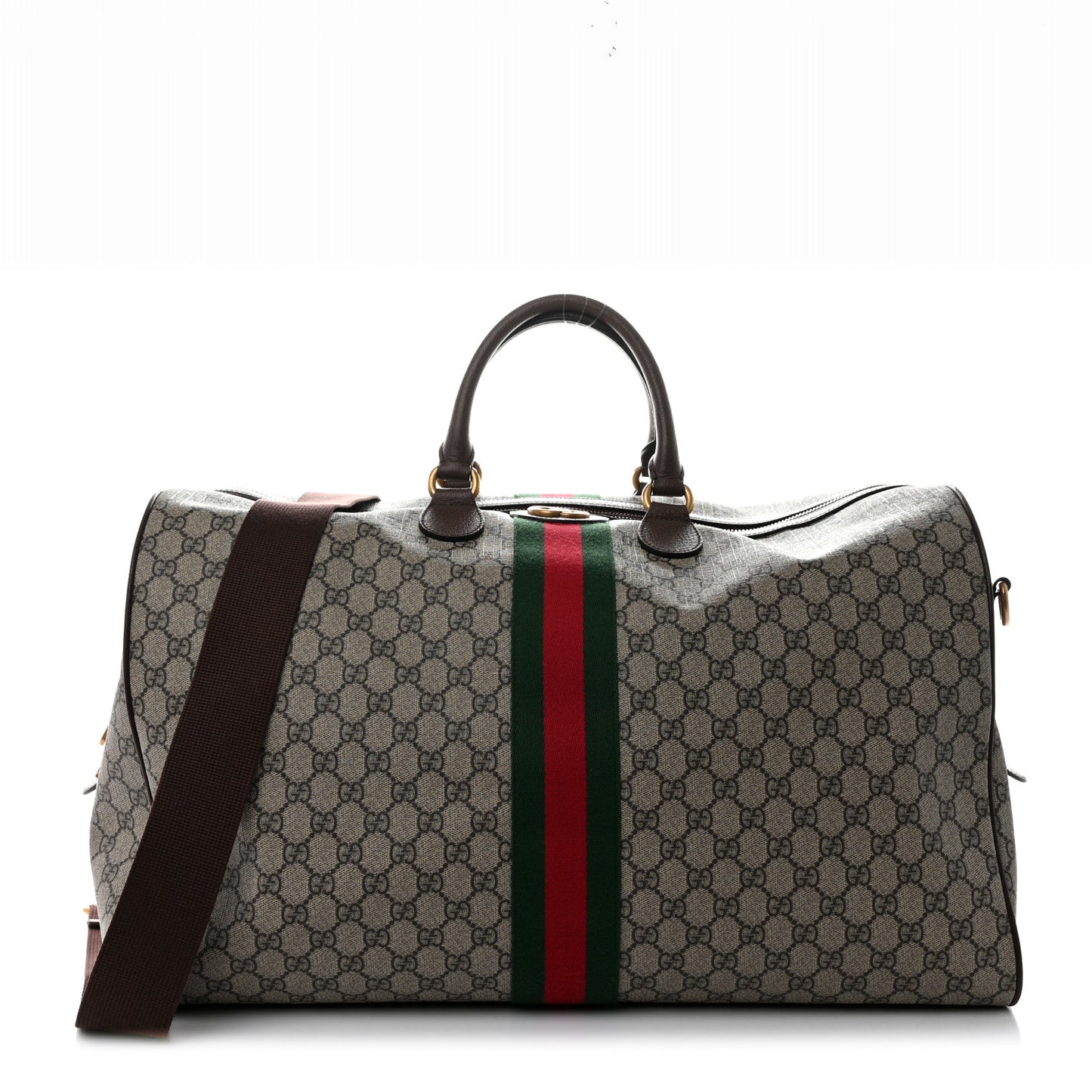 GG Supreme Monogram Textured Dollar Calfskin Web Large Savoy Duffle Bag Beige Ebony New Acero