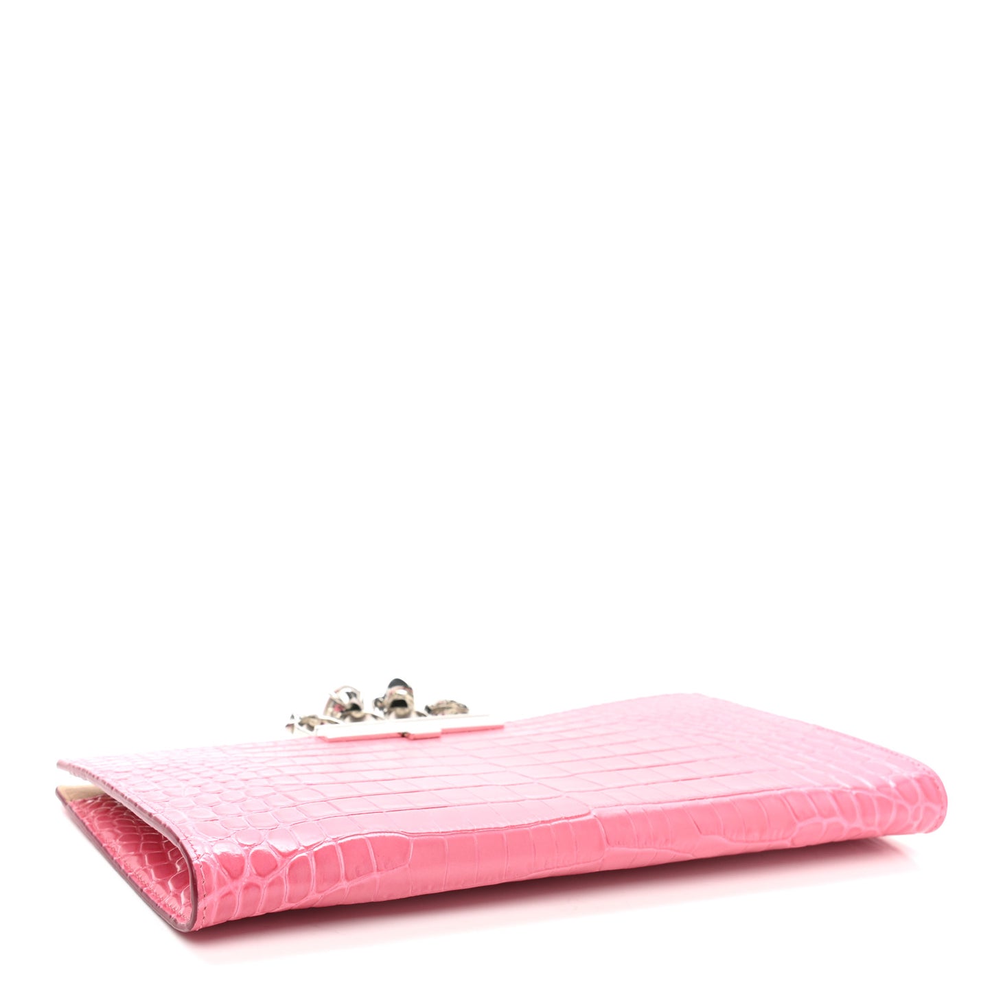 Calfskin Crocodile Embossed Knuckle Flat Clutch Pink
