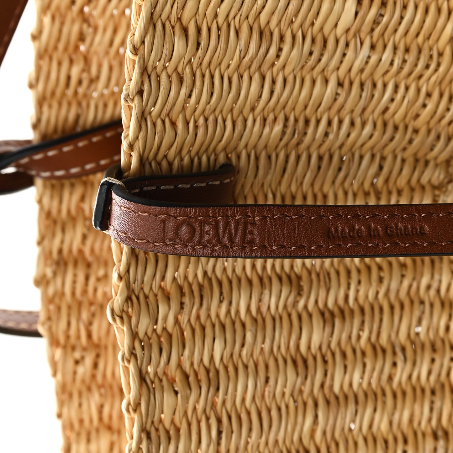 Raffia Calfskin Shell Basket Tote Natural Pecan