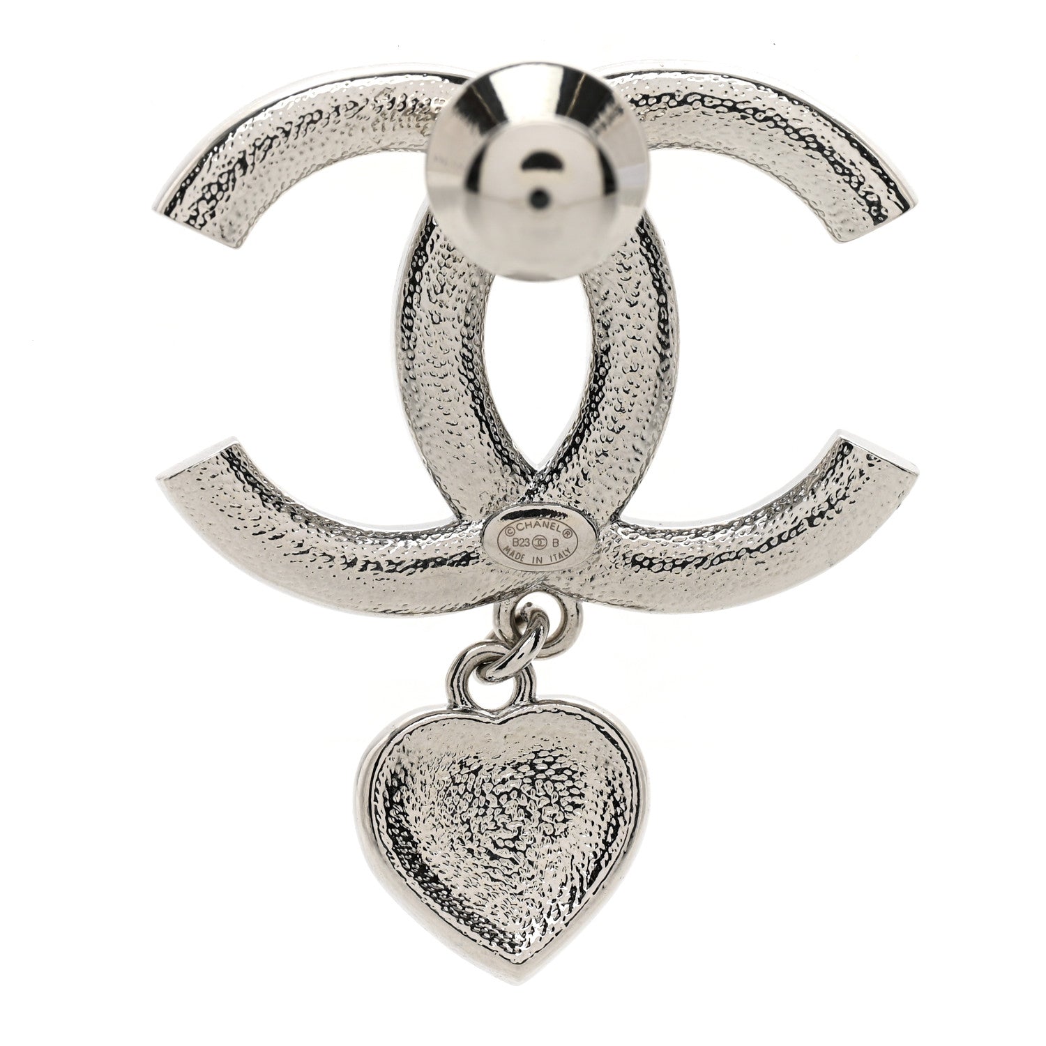 Chanel Crystal Pearl CC Heart Drop Brooch Silver 3 of 4