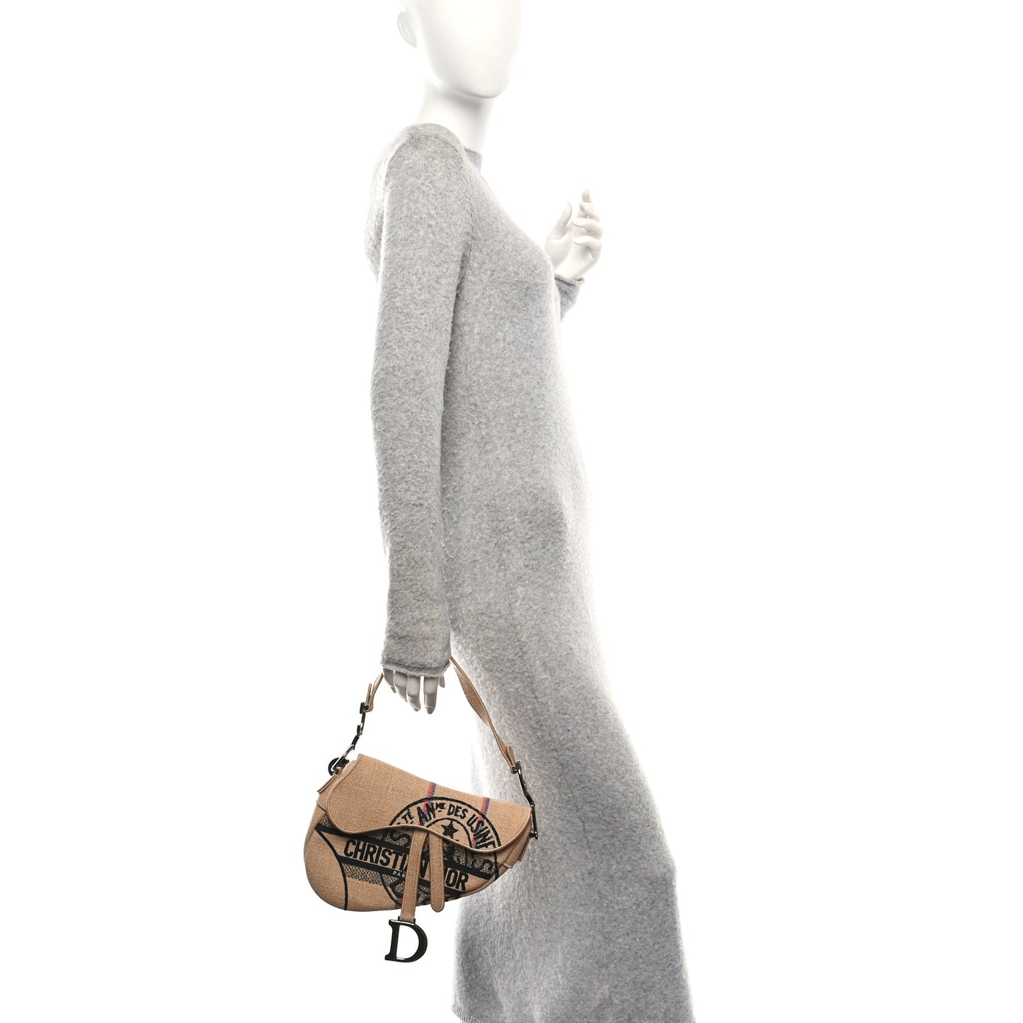 Canvas Jute Embroidered Saddle Bag Black Beige