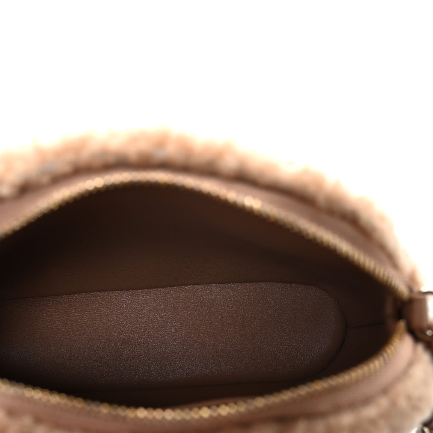 Shearling Quilted Shiny Coco Clutch With Chain Dark Beige