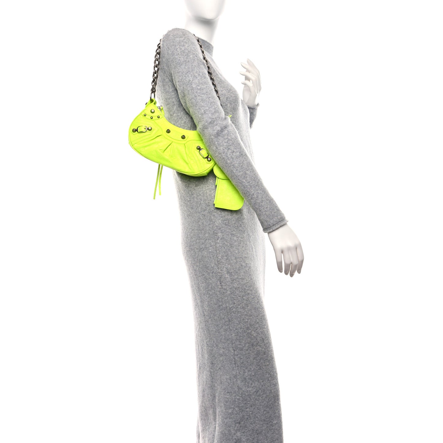 Agneau Arena Le Cagole Chain Shoulder Bag XS Fluo Yellow
