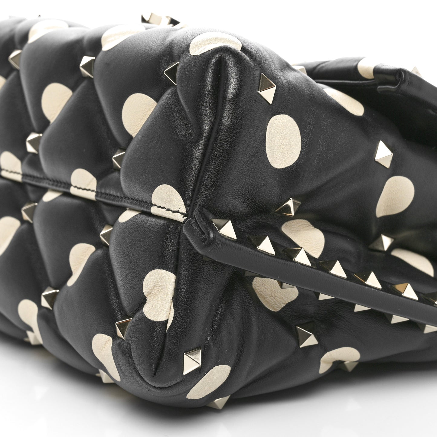Nappa Medium Polka Dot Candystud Top Handle Bag Black White
