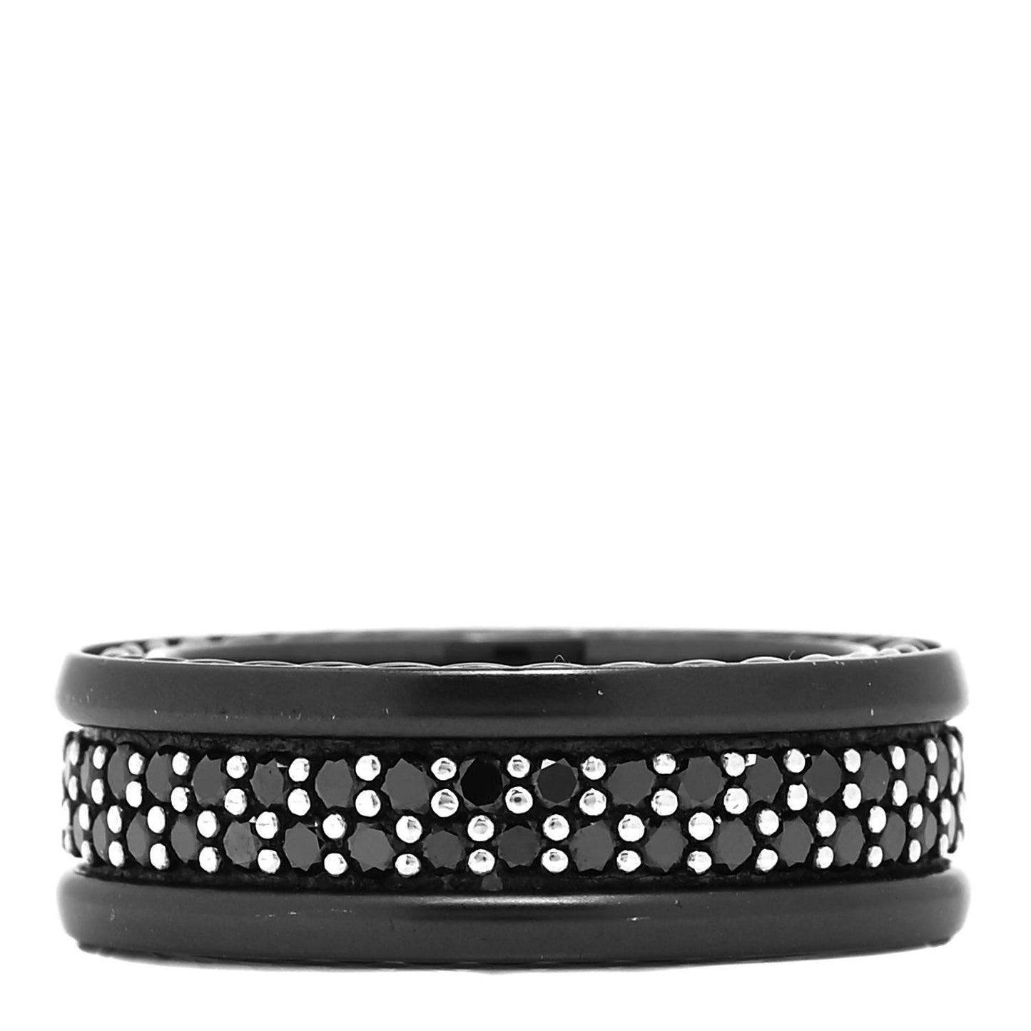 Titanium Sterling Silver Black Diamond Streamline Two-Row Band Ring 55 7.25