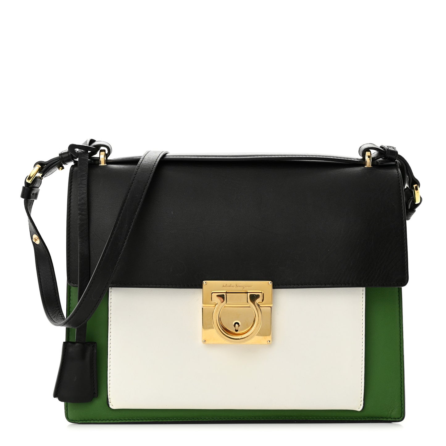 Calfskin Colorblock Marisol Top Handle Shoulder Bag Black Green White