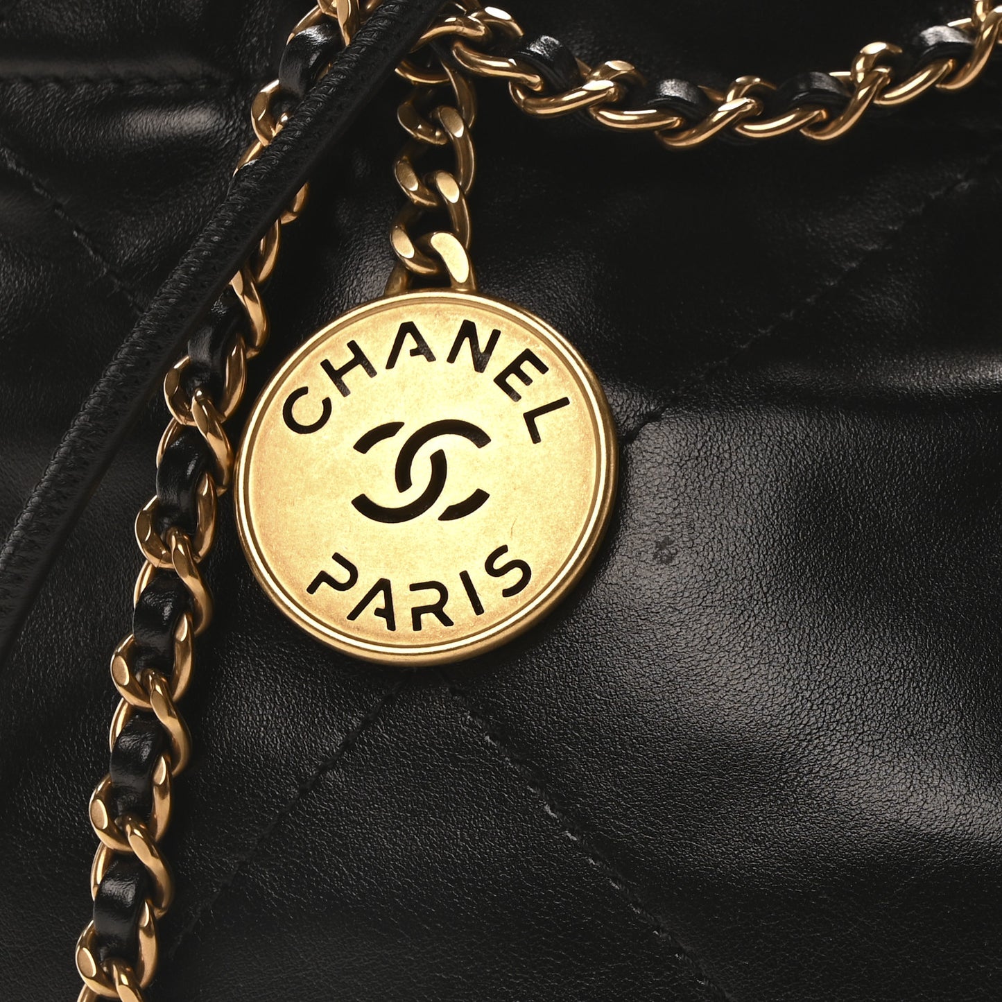 Shiny Calfskin Quilted Mini Chanel 22 Black