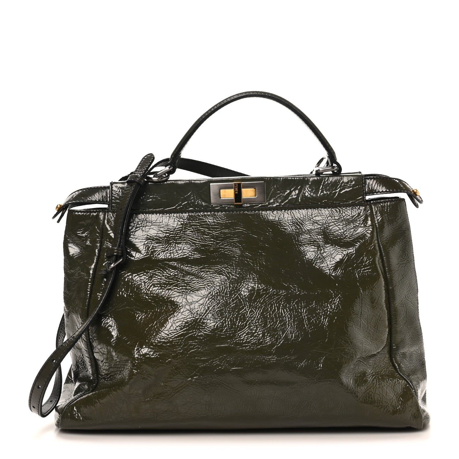 Fendi Patent Large Peekaboo Iconic Satchel Green 1843355