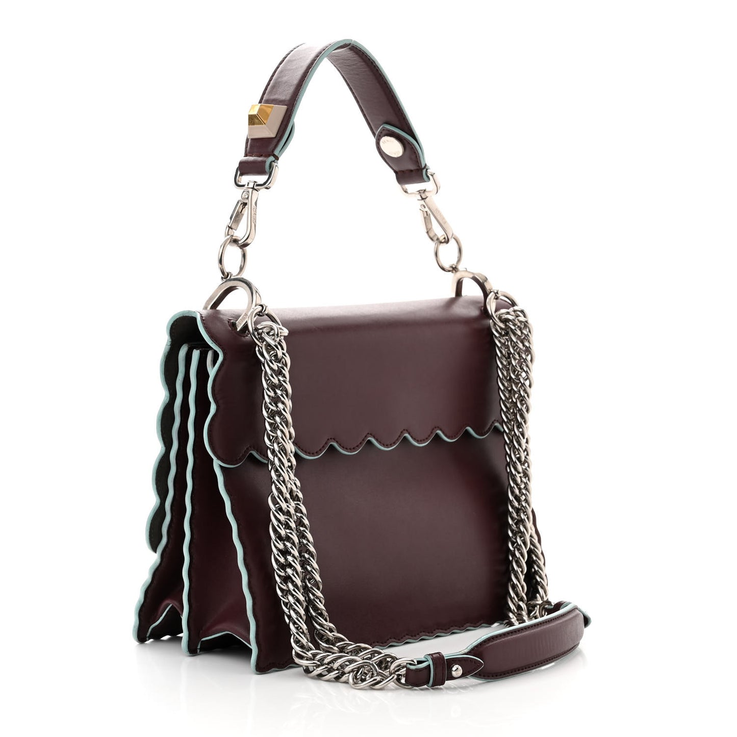 Vitello Liberty Scalloped Studded Kan I Shoulder Bag Bordeaux