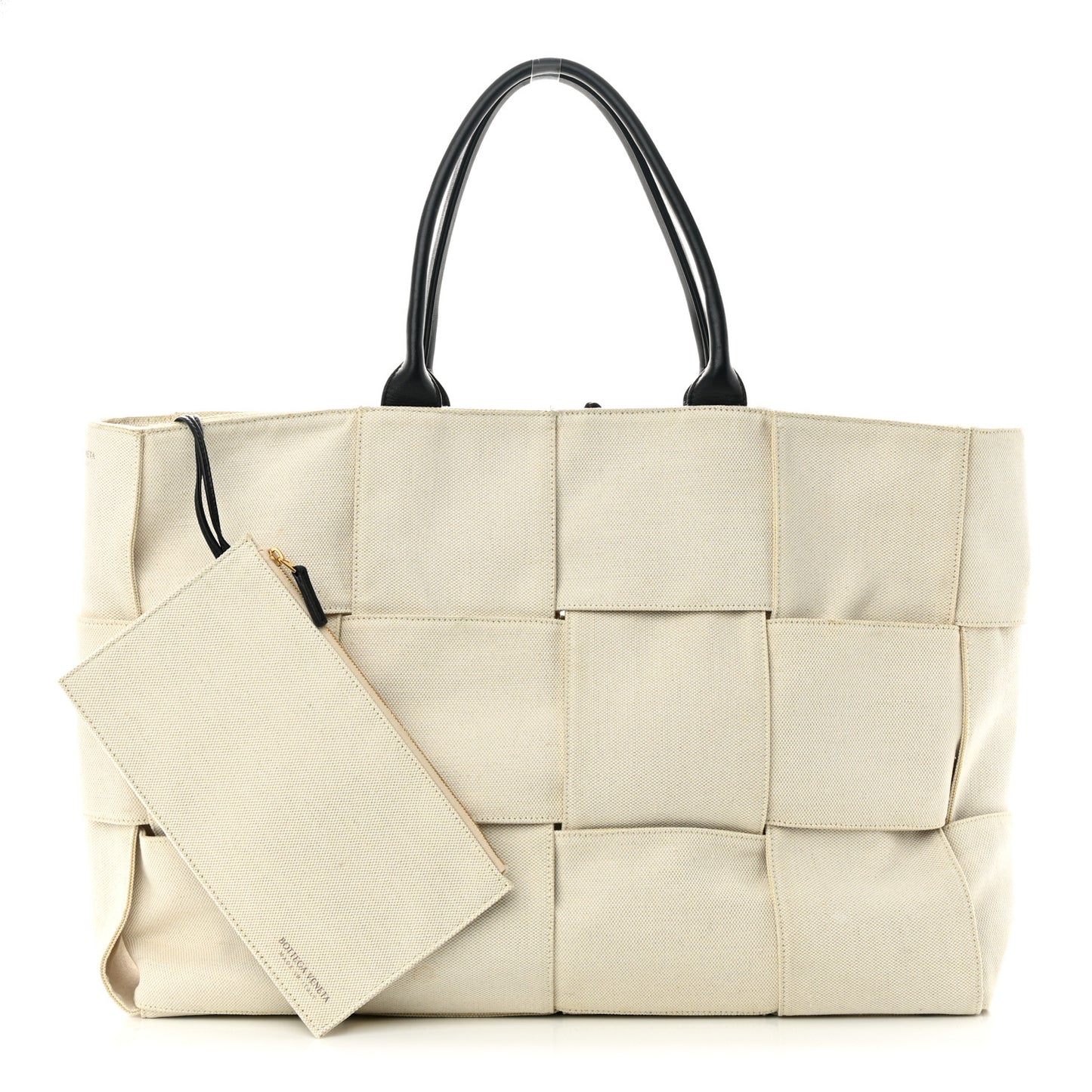 Canvas Intrecciato Large Arco Tote Beige Black