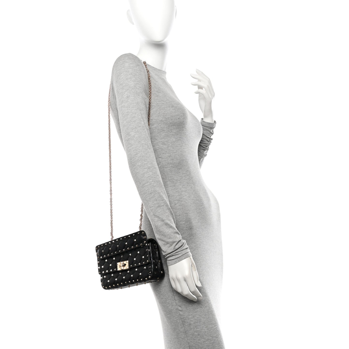 Lambskin Small Rockstud Spike Shoulder Bag Black