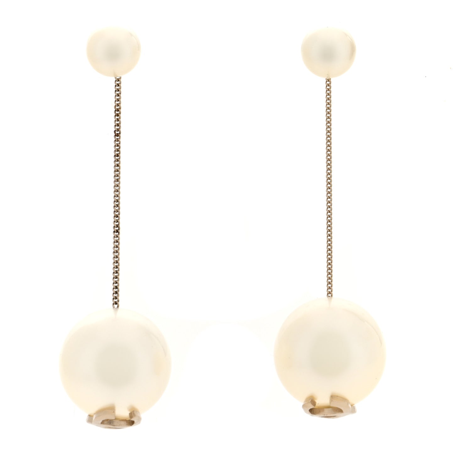 Pearl CC Chain Drop Earrings Gold