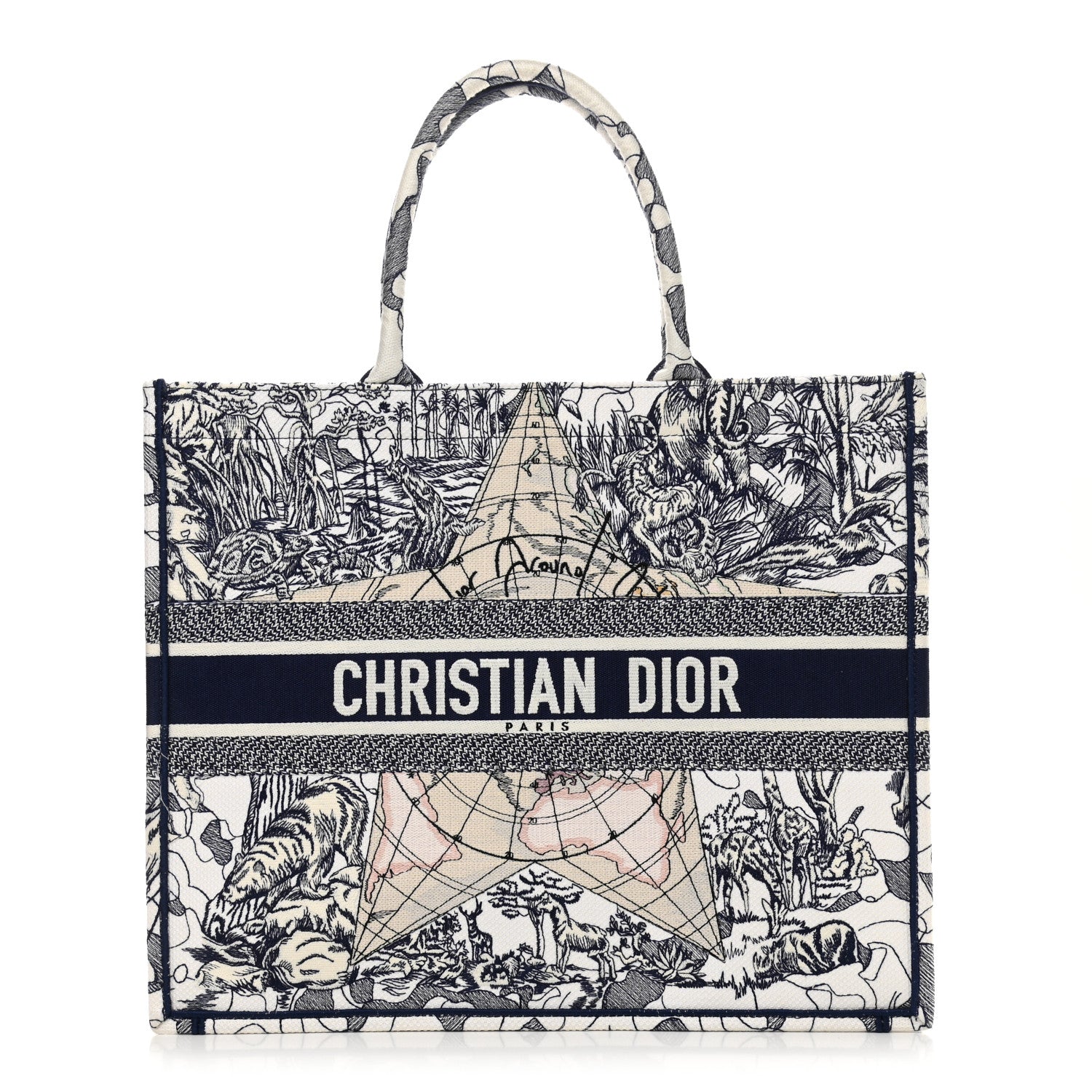Christian Dior Canvas Embroidered Large Around The World Book Tote Blue 1 of 10