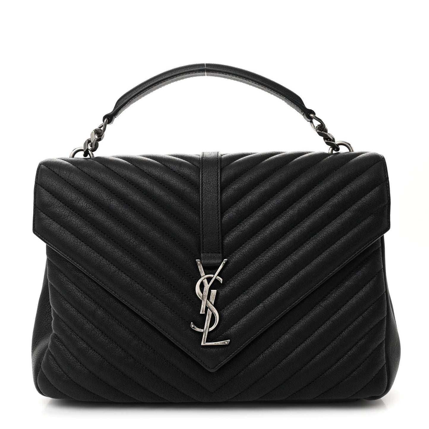 Sheepskin Matelasse Chevron Monogram Large College Satchel Black
