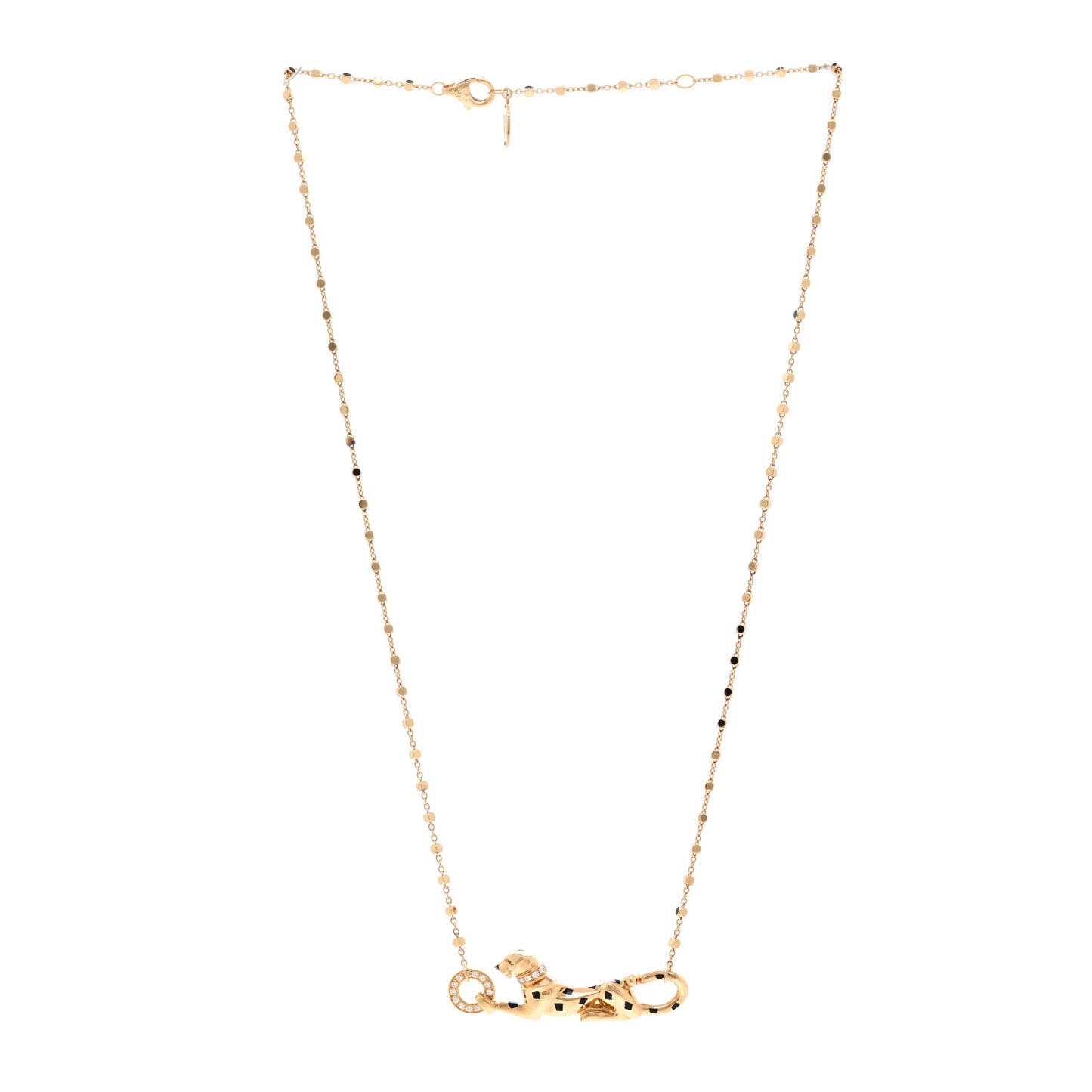 18K Yellow Gold Diamond Tsavorite Black Lacquer Panthere De Cartier Necklace