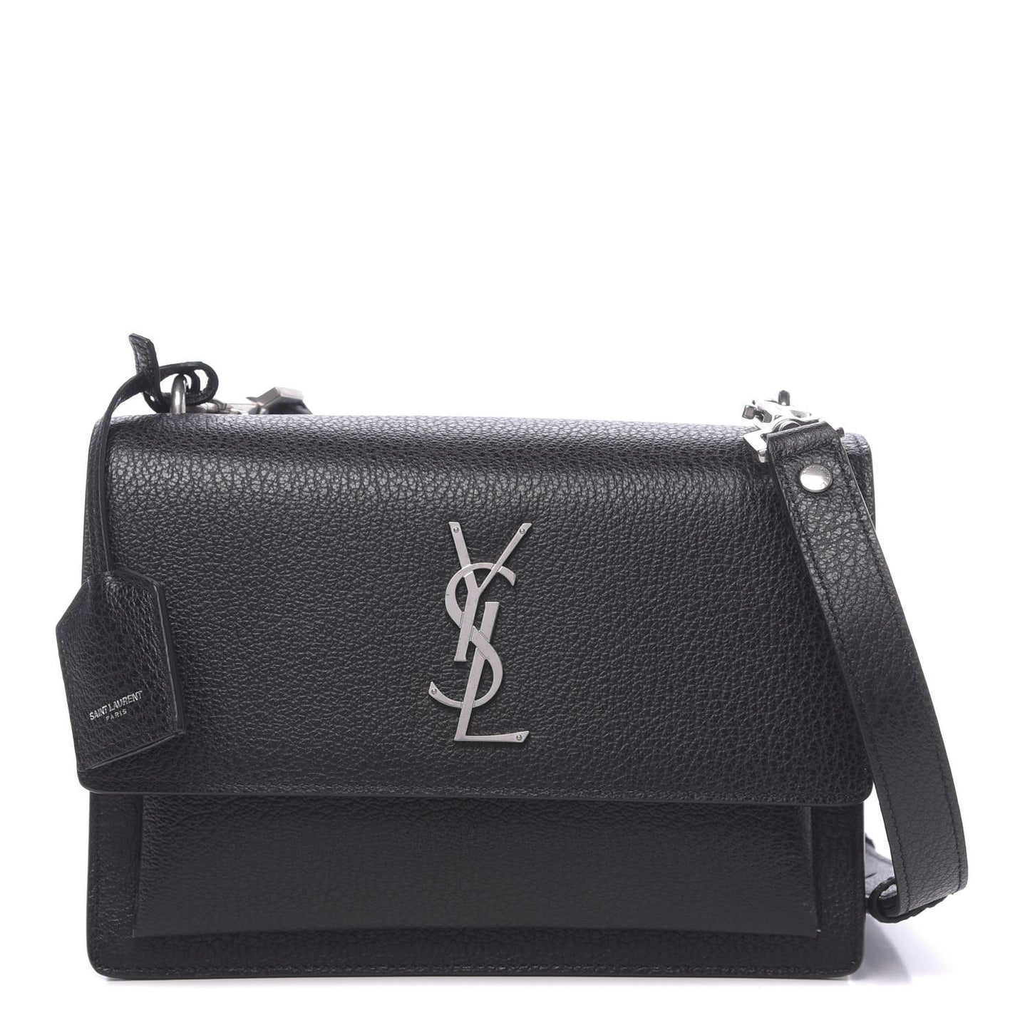 Grained Calfskin Medium Monogram Sunset Satchel Black