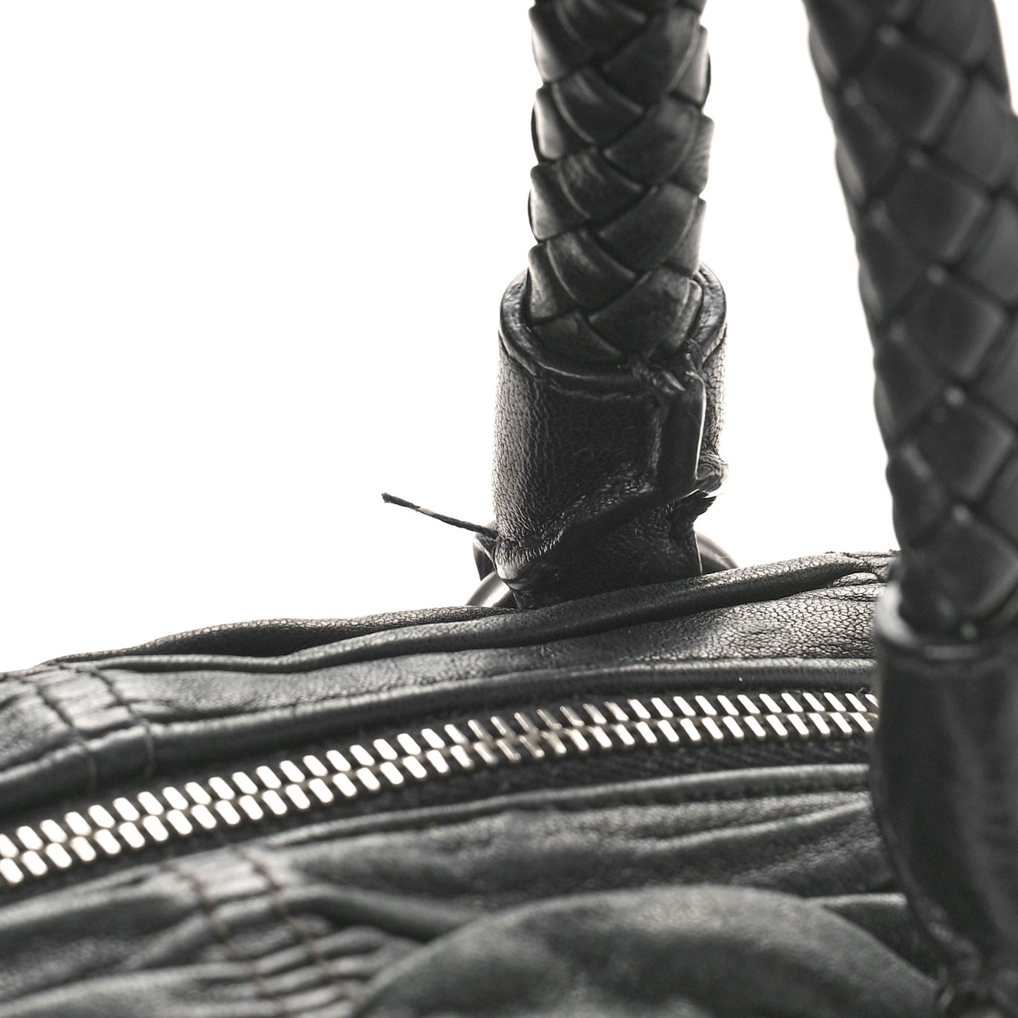 Tessuto Nylon Nappa Braided Gaufre Shopping Satchel Black