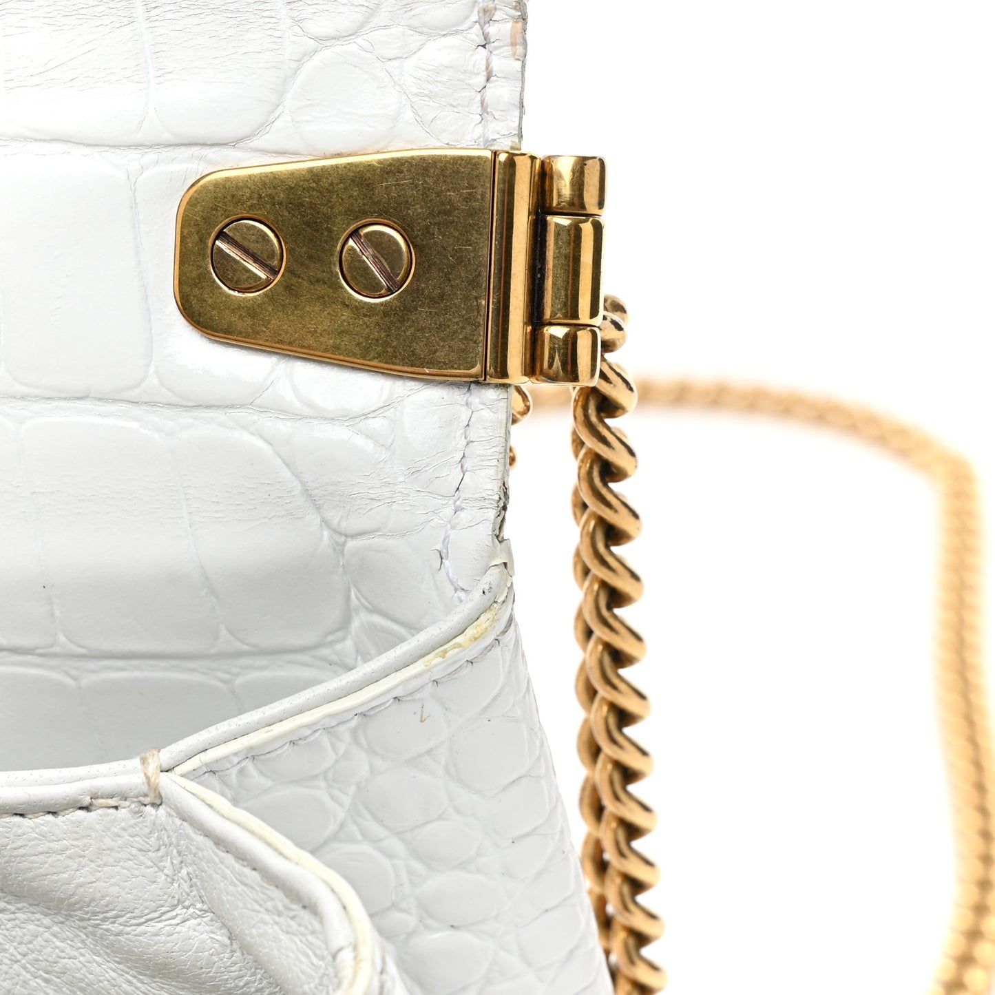Shiny Extra Supple Calfskin Crocodile Embossed Small Triplet Bag Optic White