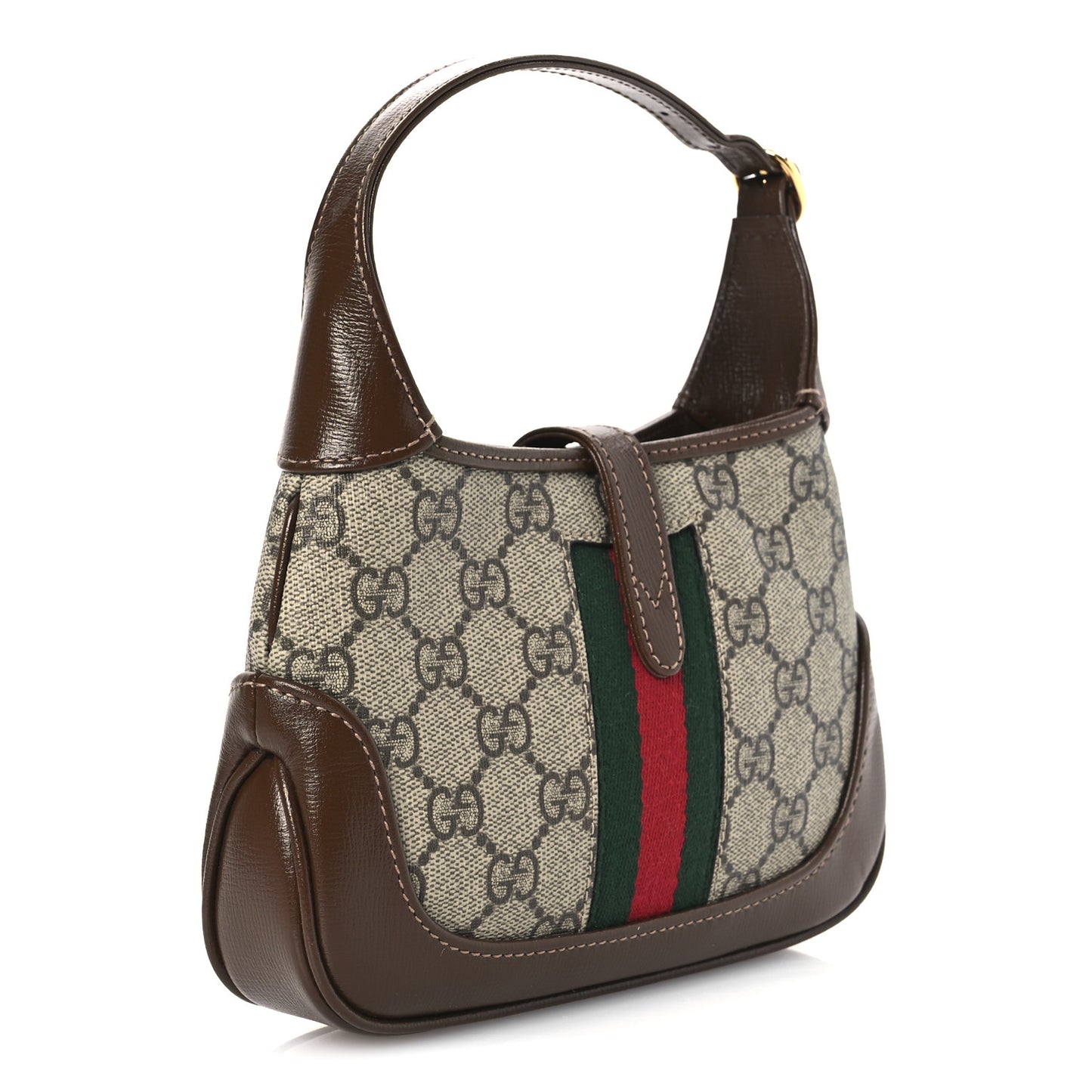 GG Supreme Monogram Azalea Calfskin Web Mini Jackie 1961 Hobo Beige Ebony Brown Sugar