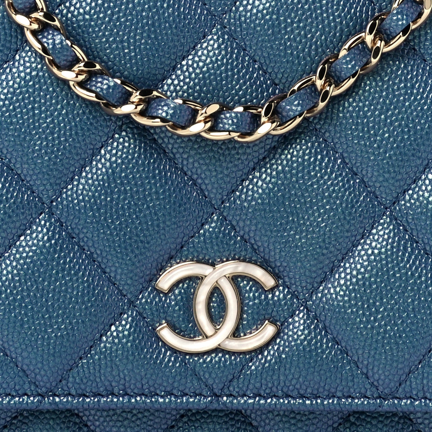 Chanel Iridescent Caviar Quilted Wallet On Chain WOC Dark Blue 7 of 10