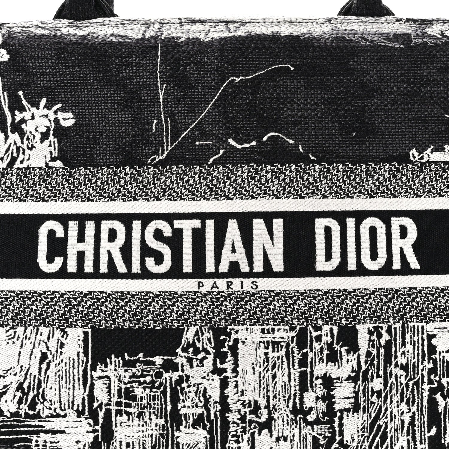 Christian Dior Canvas Embroidered Medium New York Book Tote Black White 8 of 10
