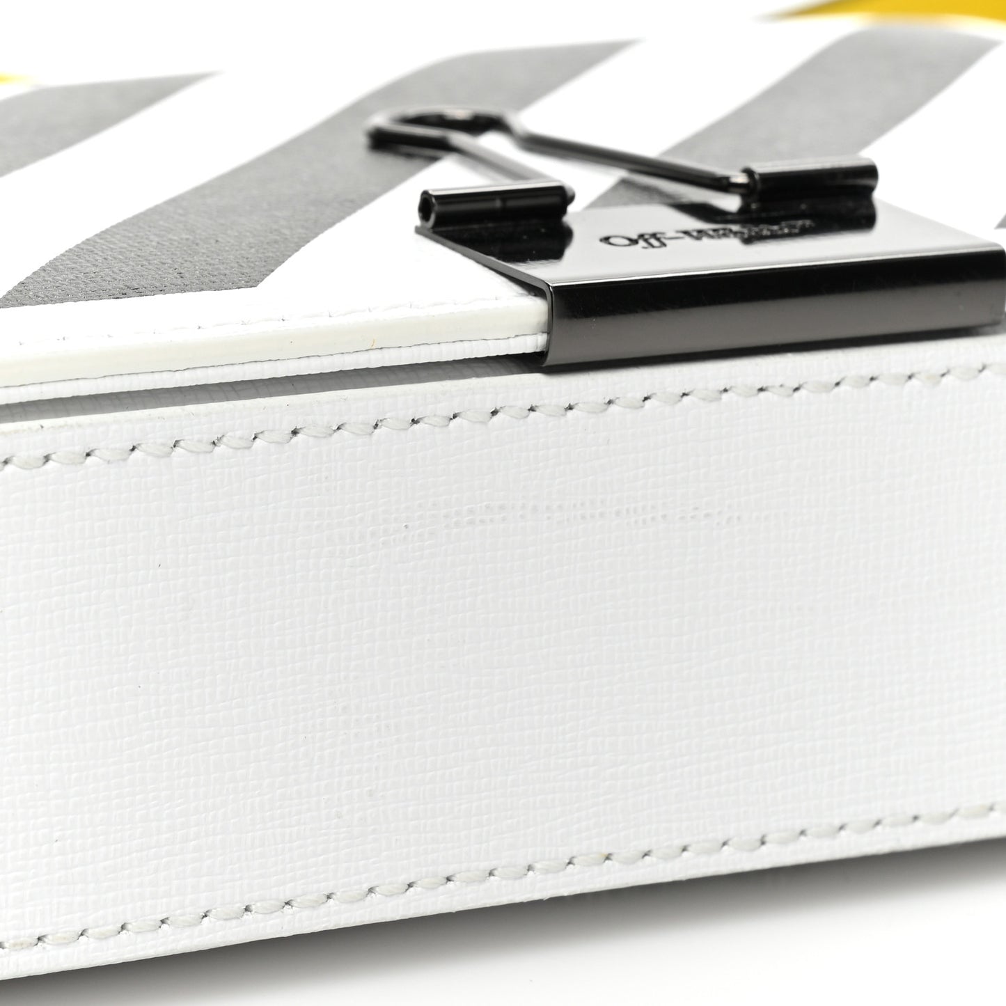 Saffiano Striped Mini Diag Binder Clip Bag White Black Yellow