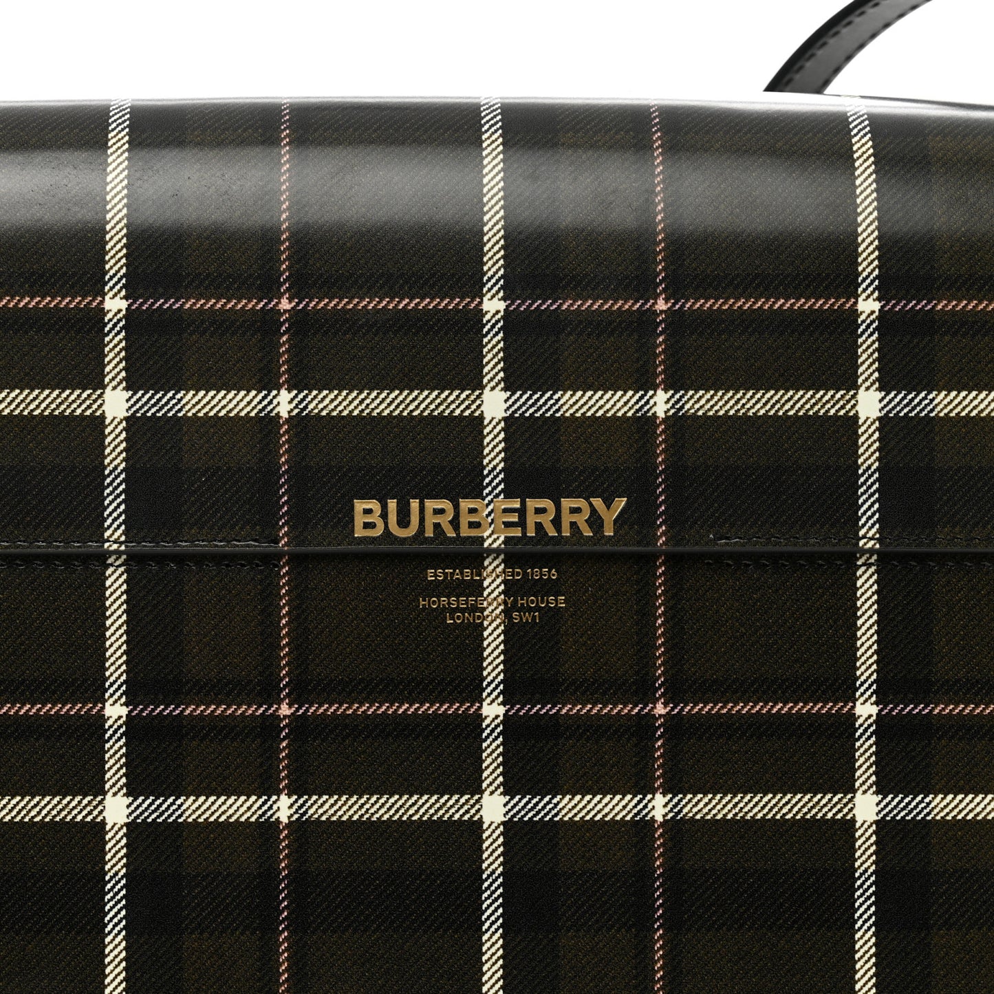 Calfskin Tartan Print Large Grace Bag Dark Green