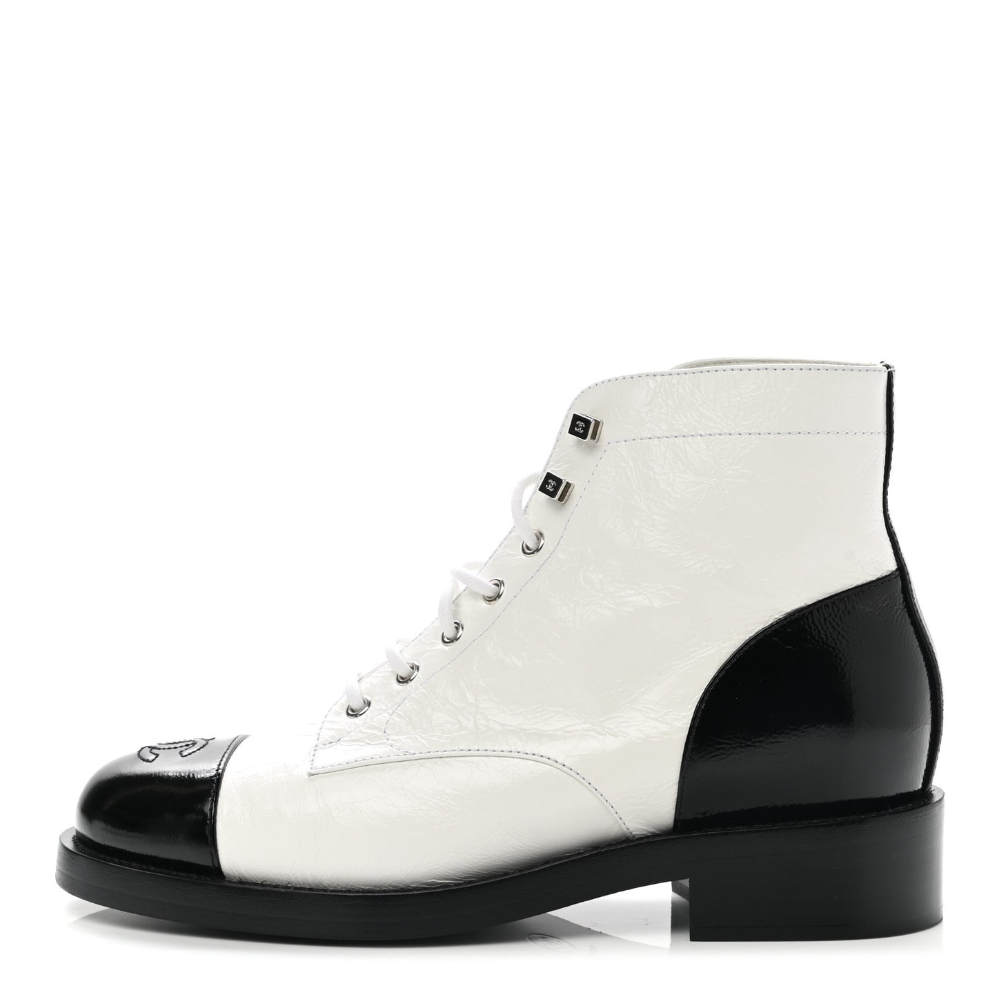 Distressed Patent Cap Toe Combat Boots 40 White Black