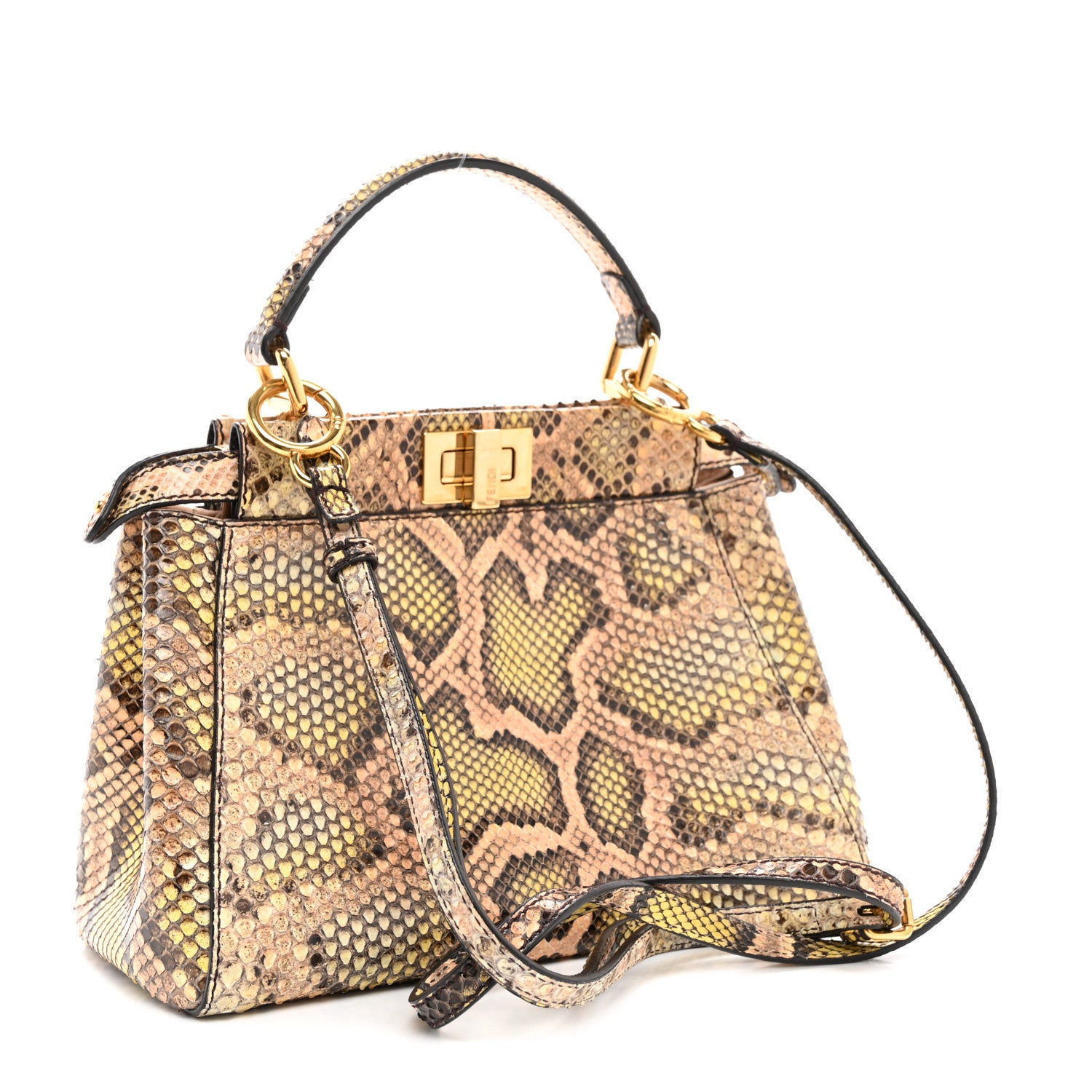 Fendi Snakeskin Mini Peekaboo Iconic Satchel Pink Green 3 of 14